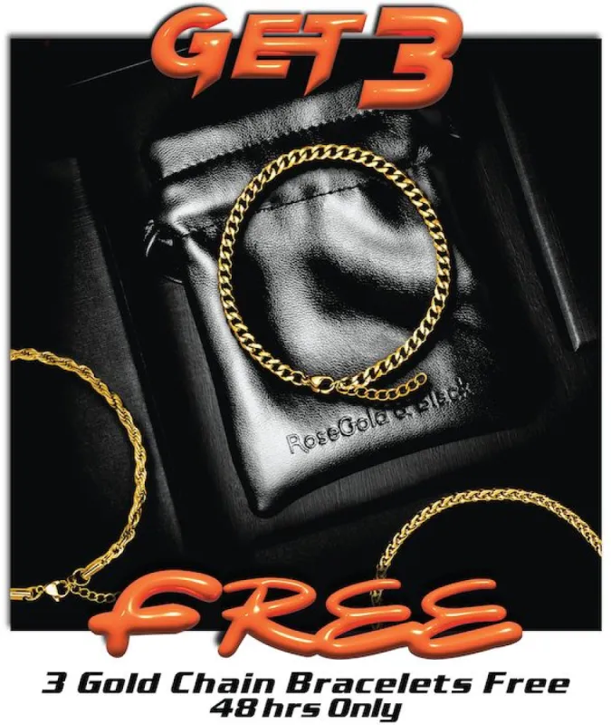 3 Gold Chain Bracelets Free - 48hrs only (3 Chain Bracelets Free with every Necklace order) sold by Rose Gold & Black