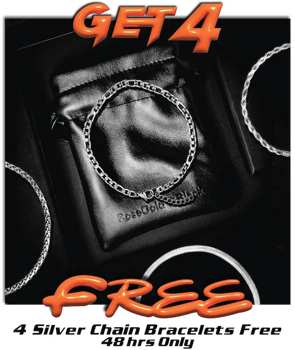 4 Silver Chain Bracelets Free - 48hrs only sold by Rose Gold & Black
