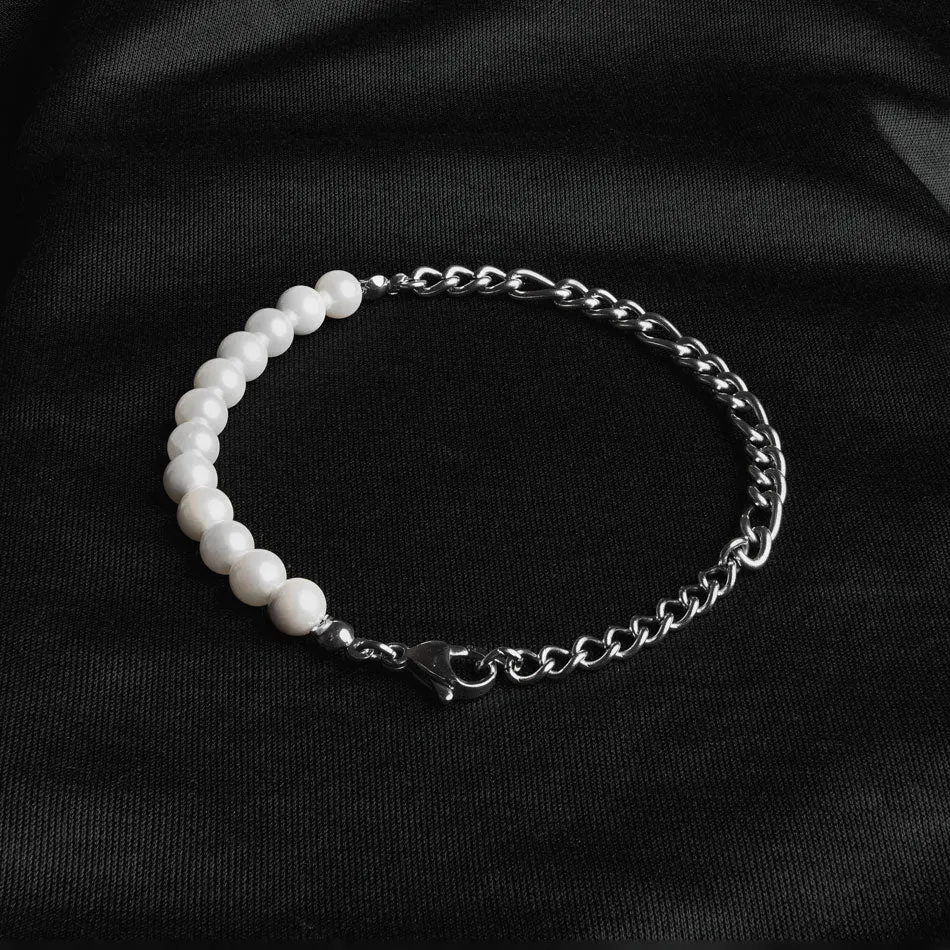 Pearl & Silver Figaro Chain Bracelet sold by Rose Gold & Black product image thumbnail 4
