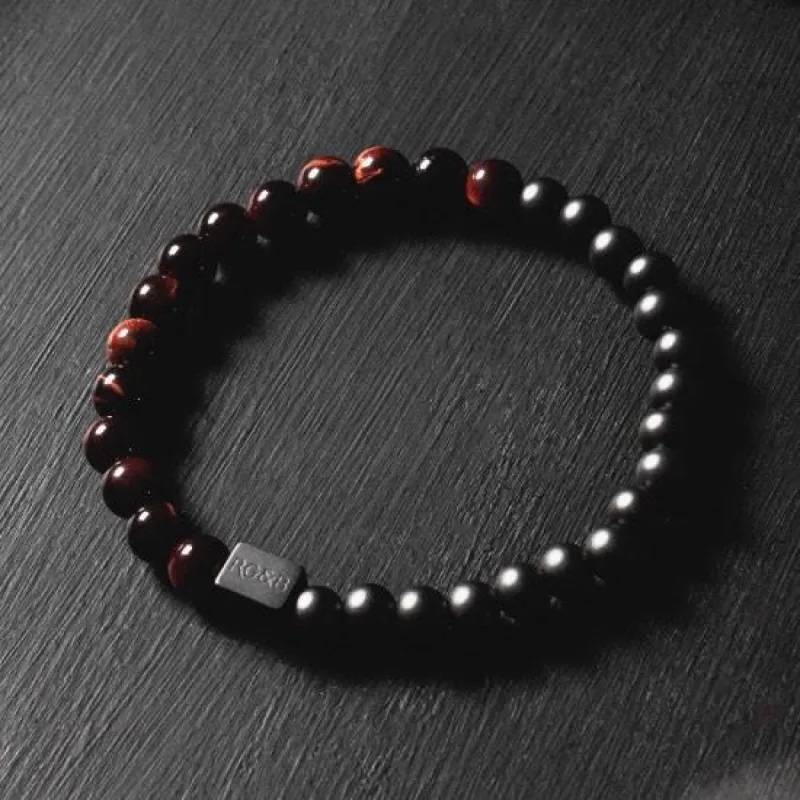 Black Collection - Red Tiger Eye Bead Bracelet (6mm) sold by Rose Gold & Black
