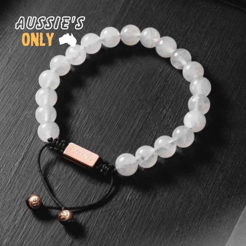 White Jade Bead Bracelet - RoseGold sold by Rose Gold & Black