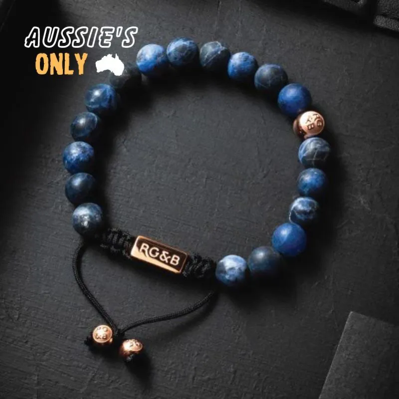 Sodalite Stone Bead Bracelet - Premium sold by Rose Gold & Black