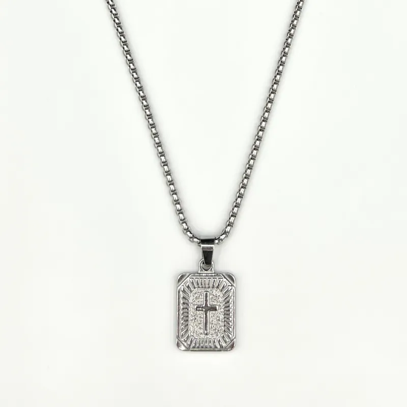 Rectangle Cross Pendant Necklace - Silver sold by Rose Gold & Black