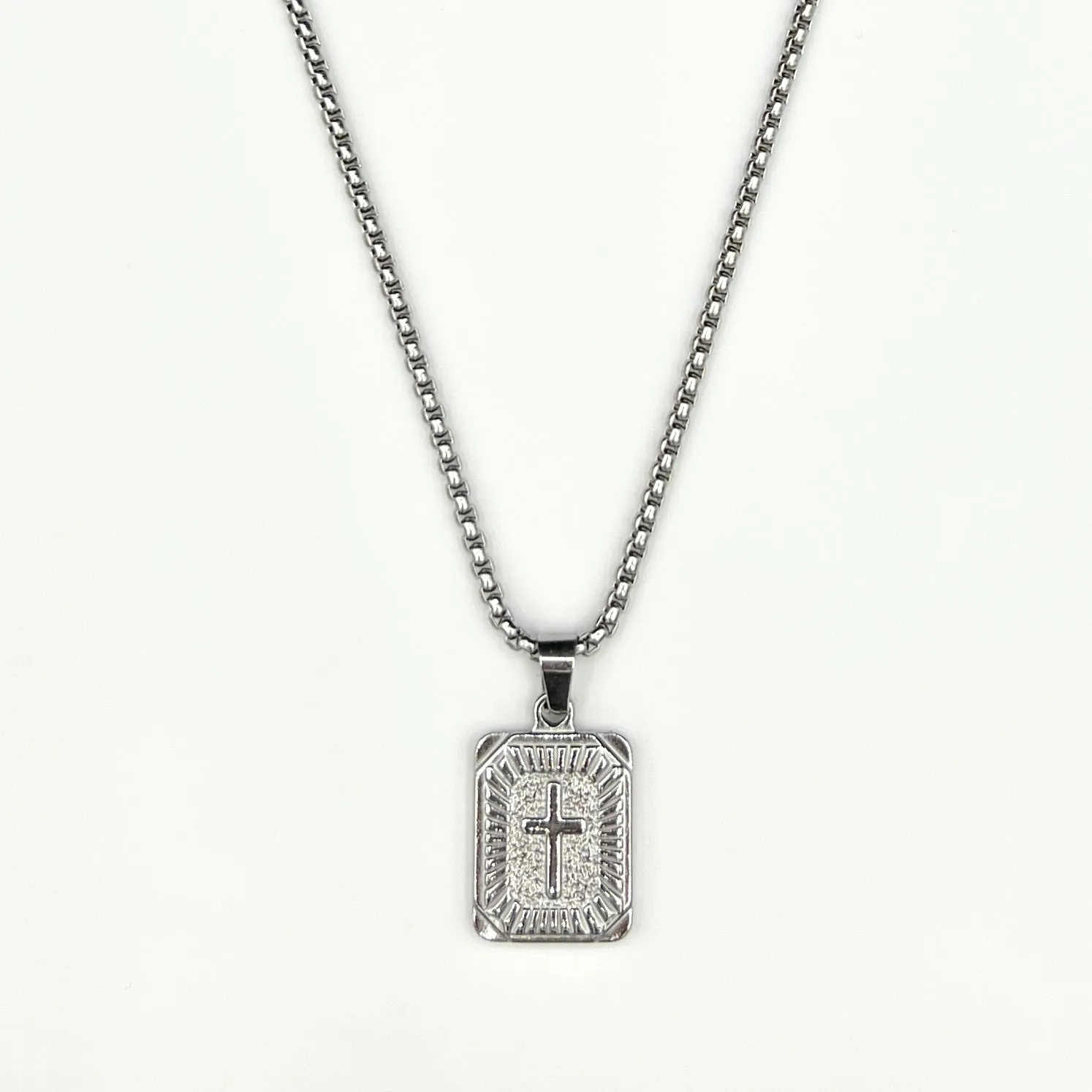 Rectangle Cross Pendant Necklace - Silver sold by Rose Gold & Black