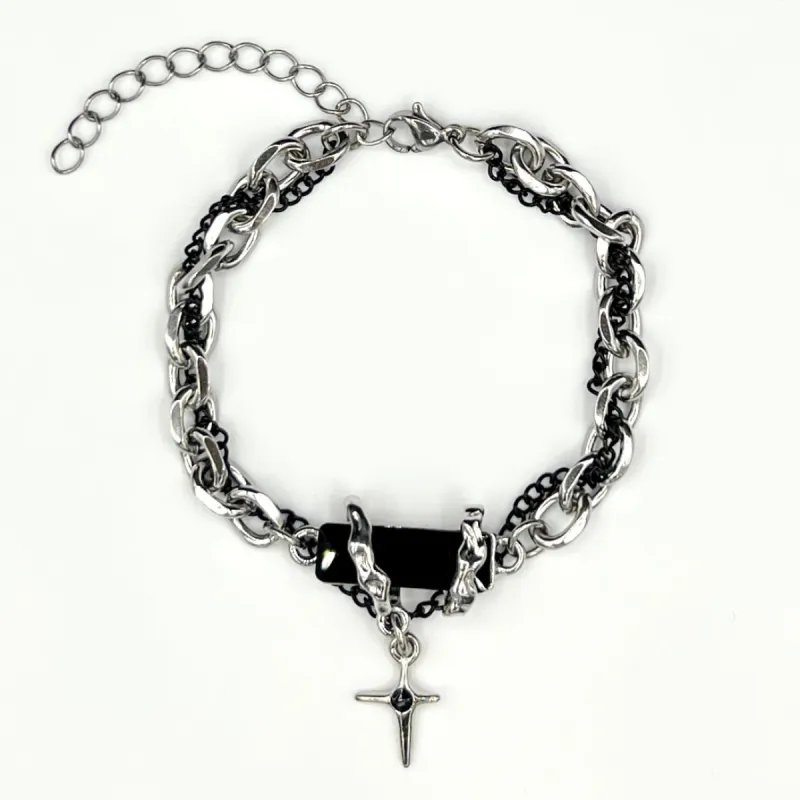 Black Onyx & Silver Chain Bracelet sold by Rose Gold & Black