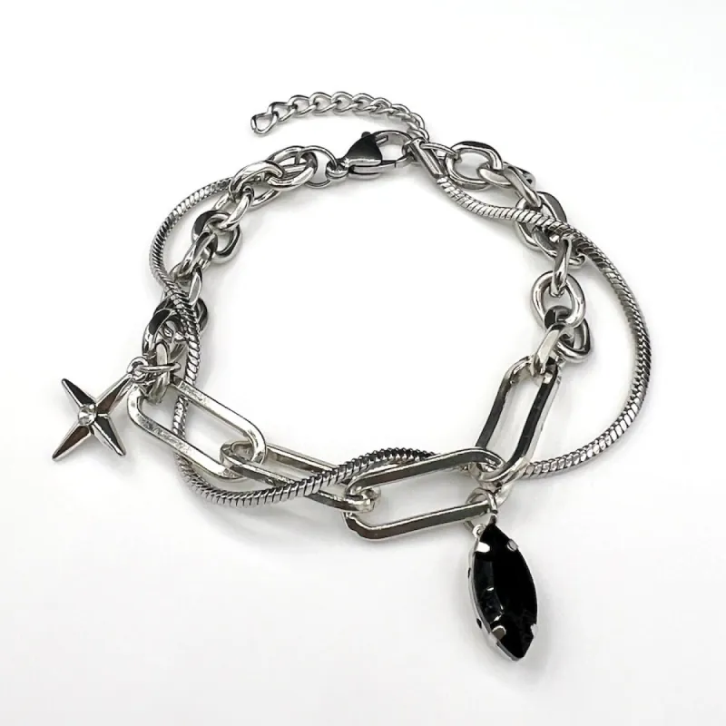 Star & Onyx Chain Bracelet - Silver sold by Rose Gold & Black