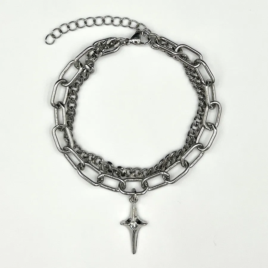 Chain & Crystal Pendant Bracelet - Silver sold by Rose Gold & Black