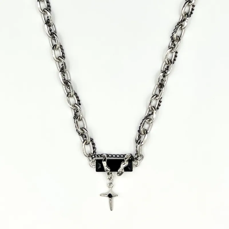 Black Onyx & Silver Chain Necklace sold by Rose Gold & Black