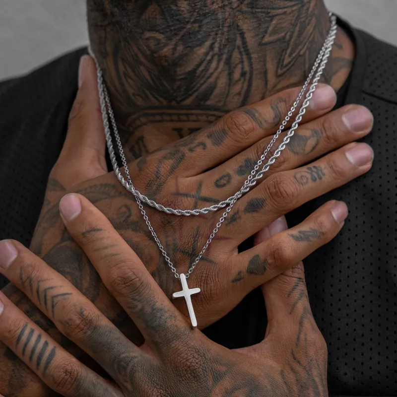 Cross & Chain Necklace Set - Silver sold by Rose Gold & Black