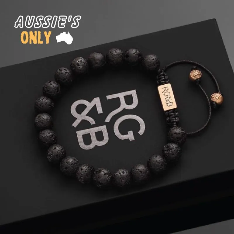 Lava Stone Bead Bracelet sold by Rose Gold & Black