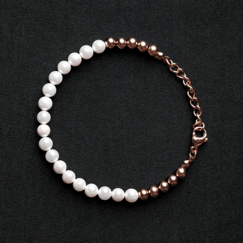 Pearl & Rose Gold Bead Bracelet sold by Rose Gold & Black