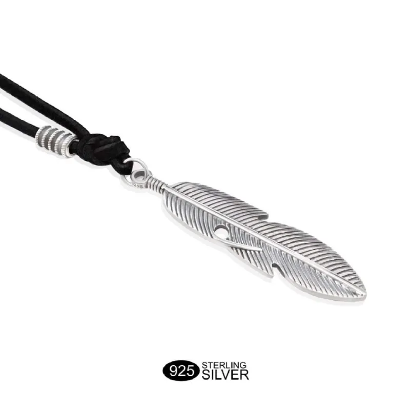 Adjustable Feather Necklace - Solid 925 Sterling Silver sold by Rose Gold & Black