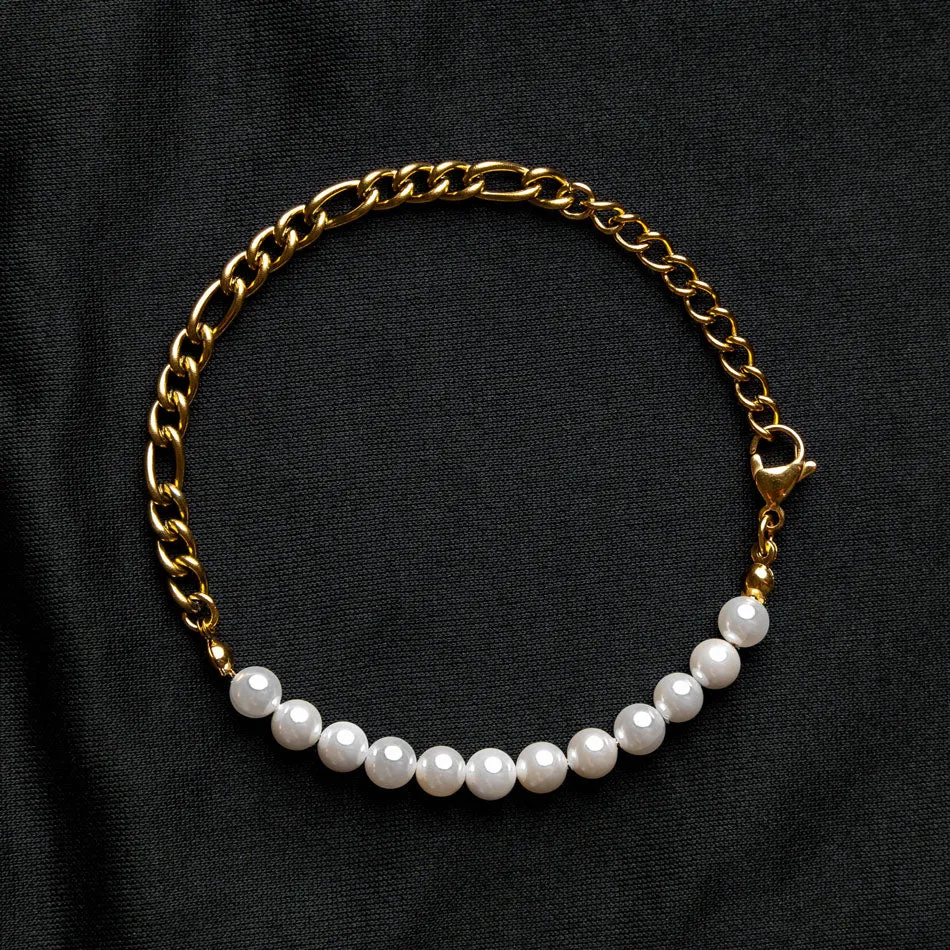 Pearl & Figaro Chain Bracelet (24kt Gold) sold by Rose Gold & Black