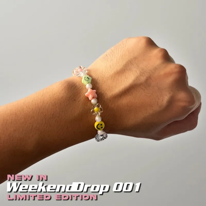 Smile Face Pearl Beaded Bracelet sold by Rose Gold & Black