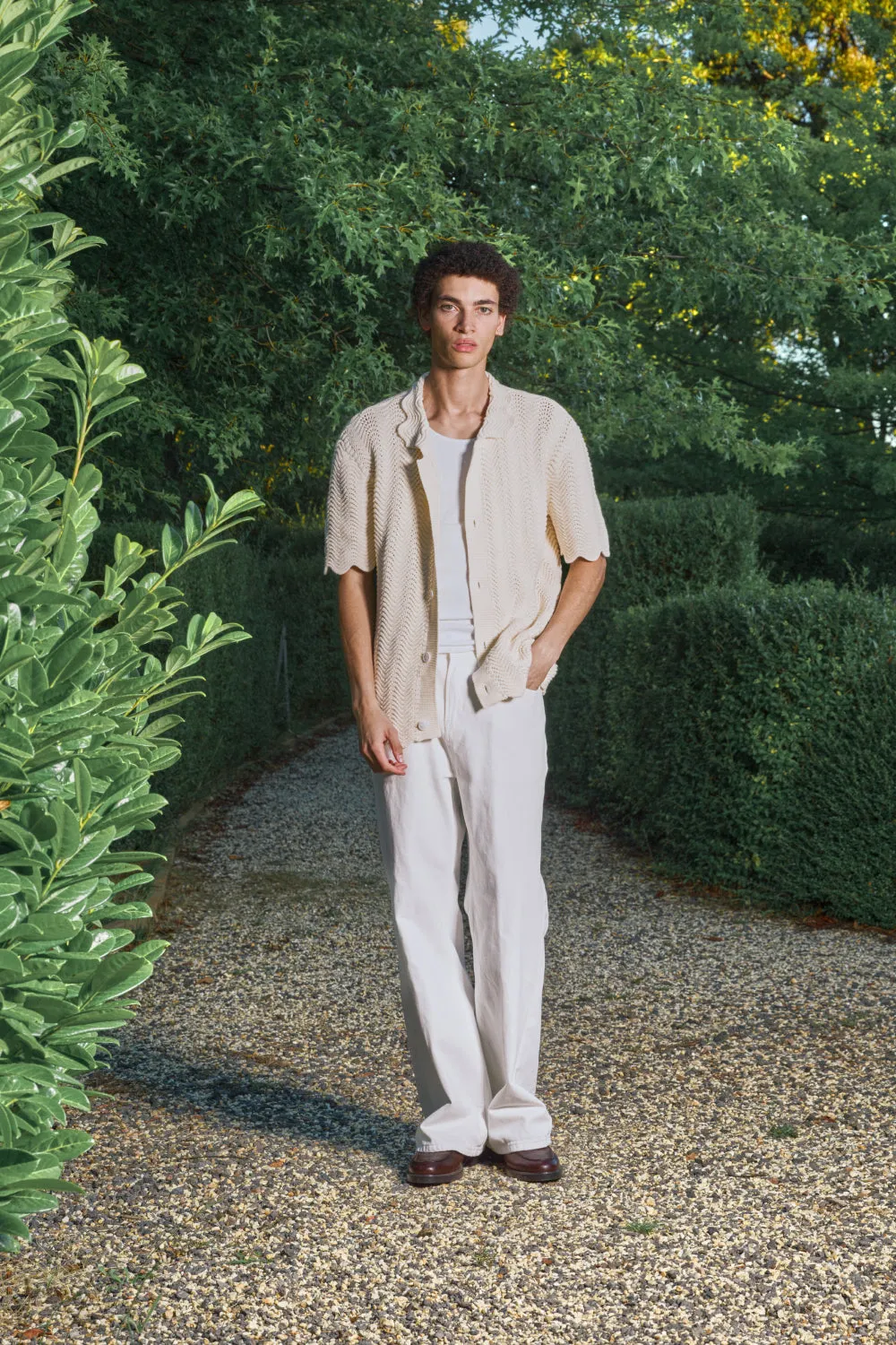 Ecru shale stitch Button-Up sold by Yitai product image thumbnail 3