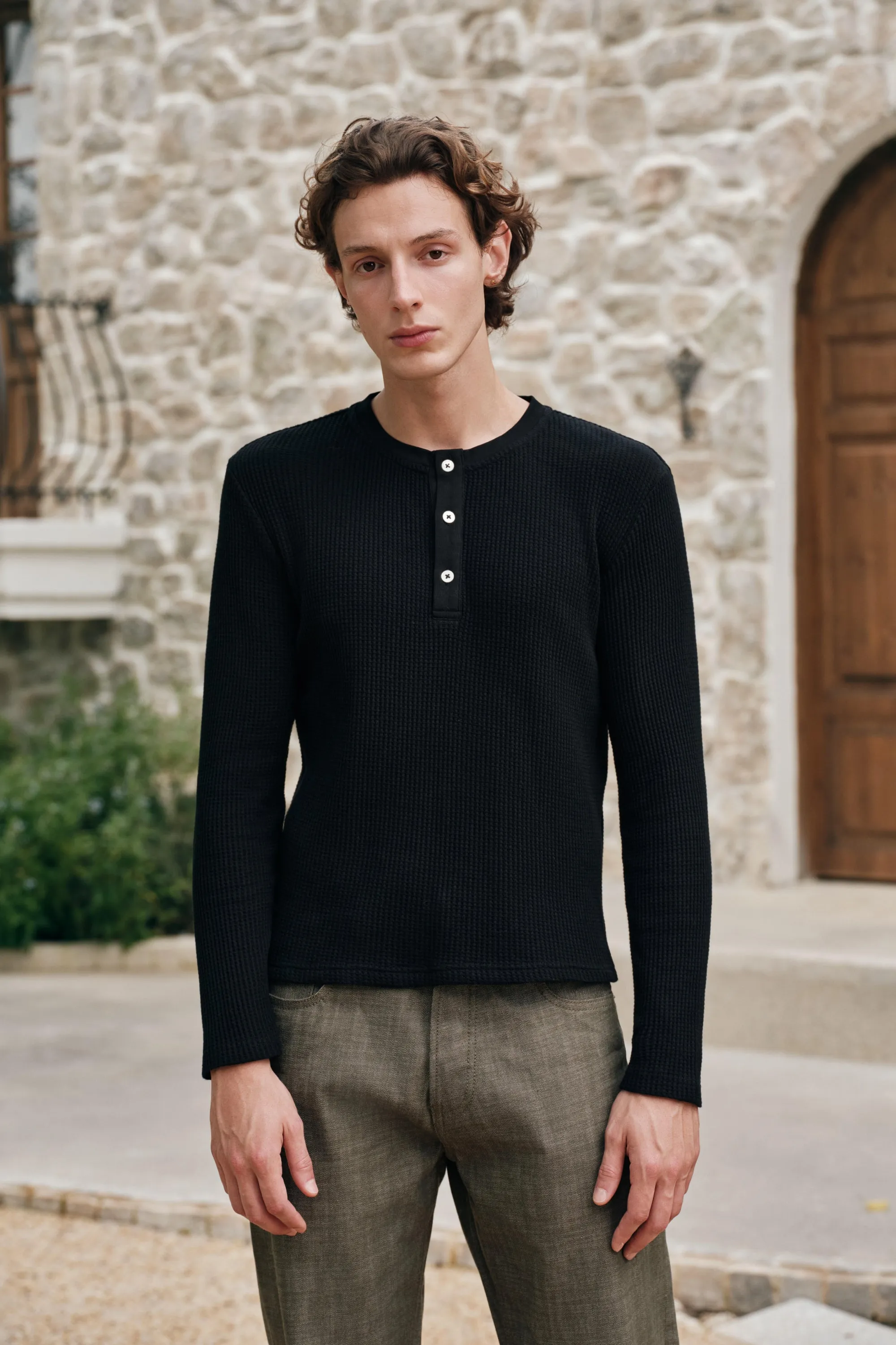 Waffle Henley - Black sold by Yitai product image thumbnail 3