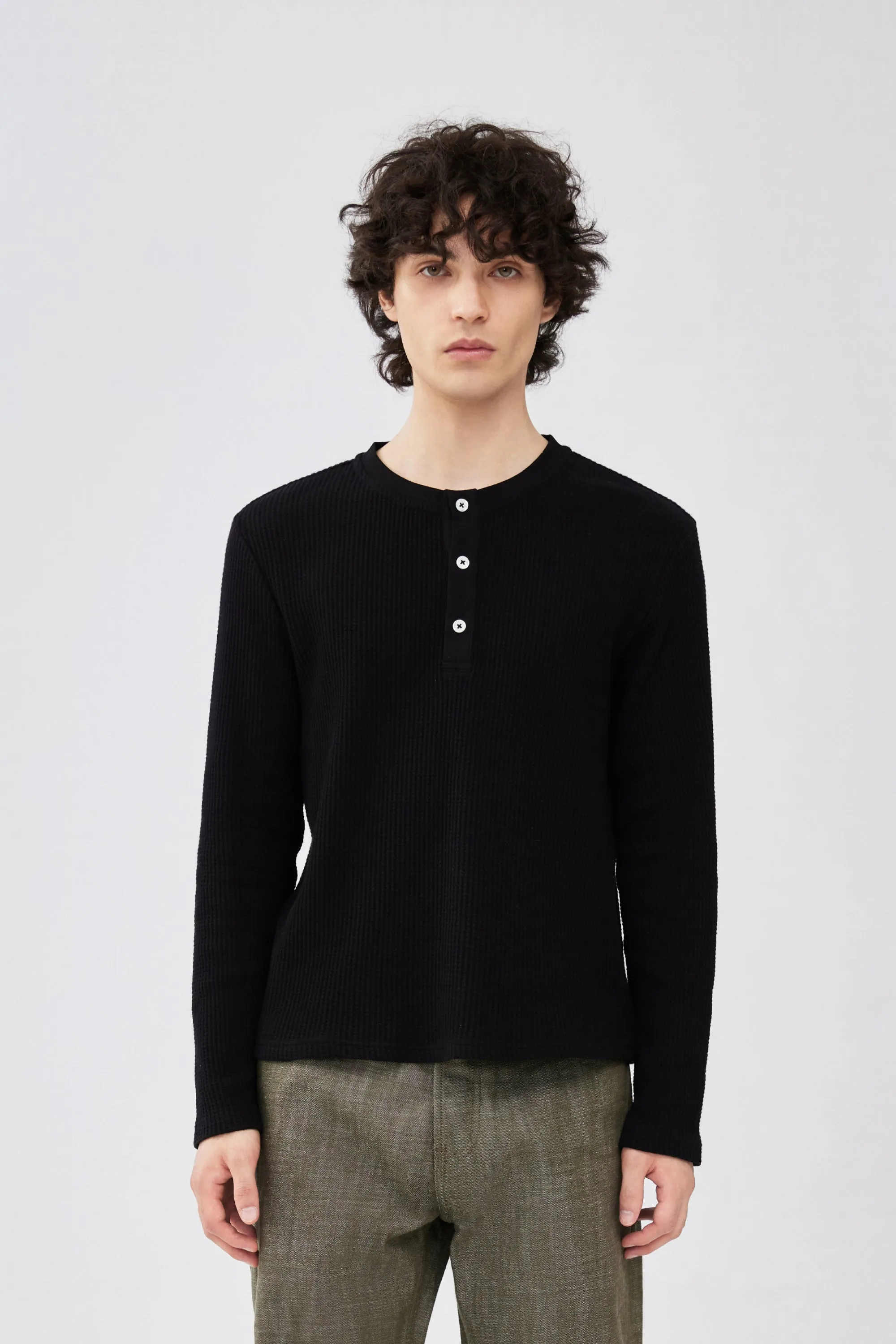 Waffle Henley - Black sold by Yitai