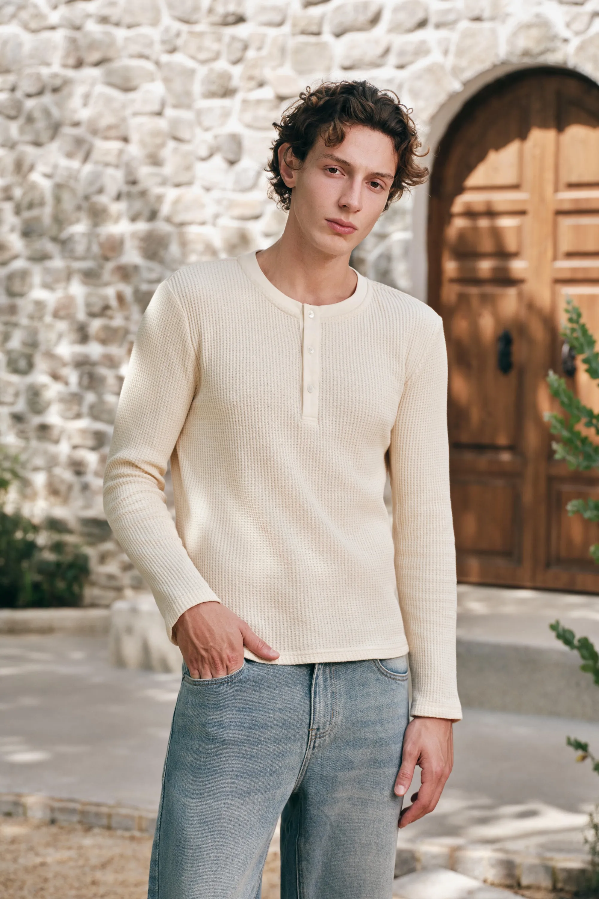 Waffle Henley - Ecru sold by Yitai product image thumbnail 3