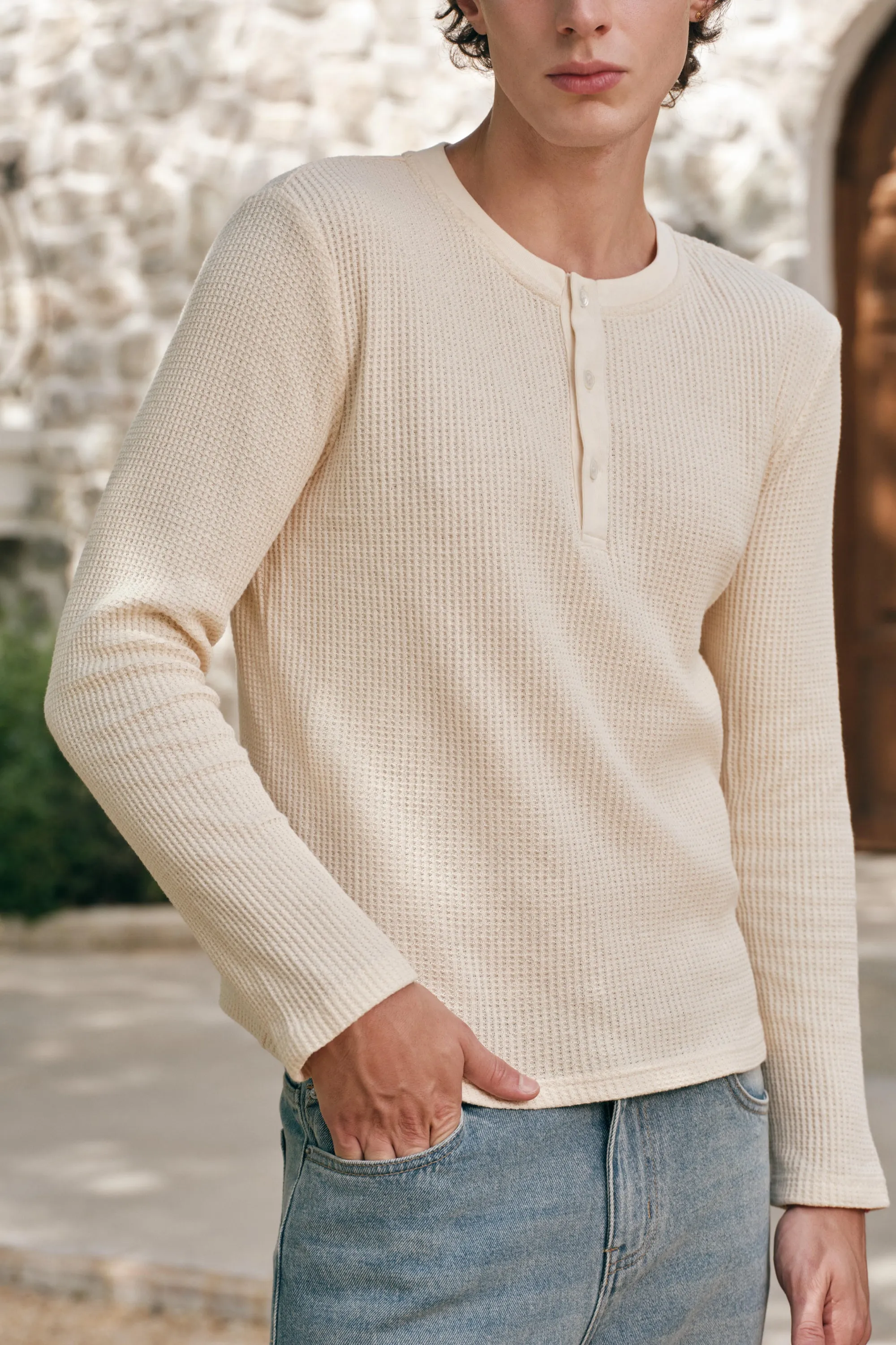 Waffle Henley - Ecru sold by Yitai product image thumbnail 4