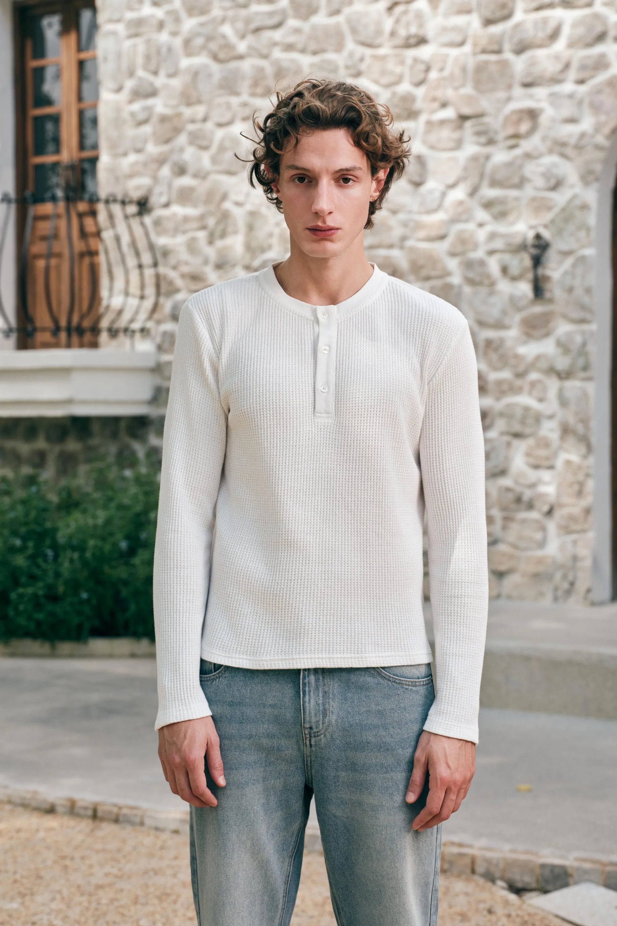 Waffle Henley - White sold by Yitai product image thumbnail 2
