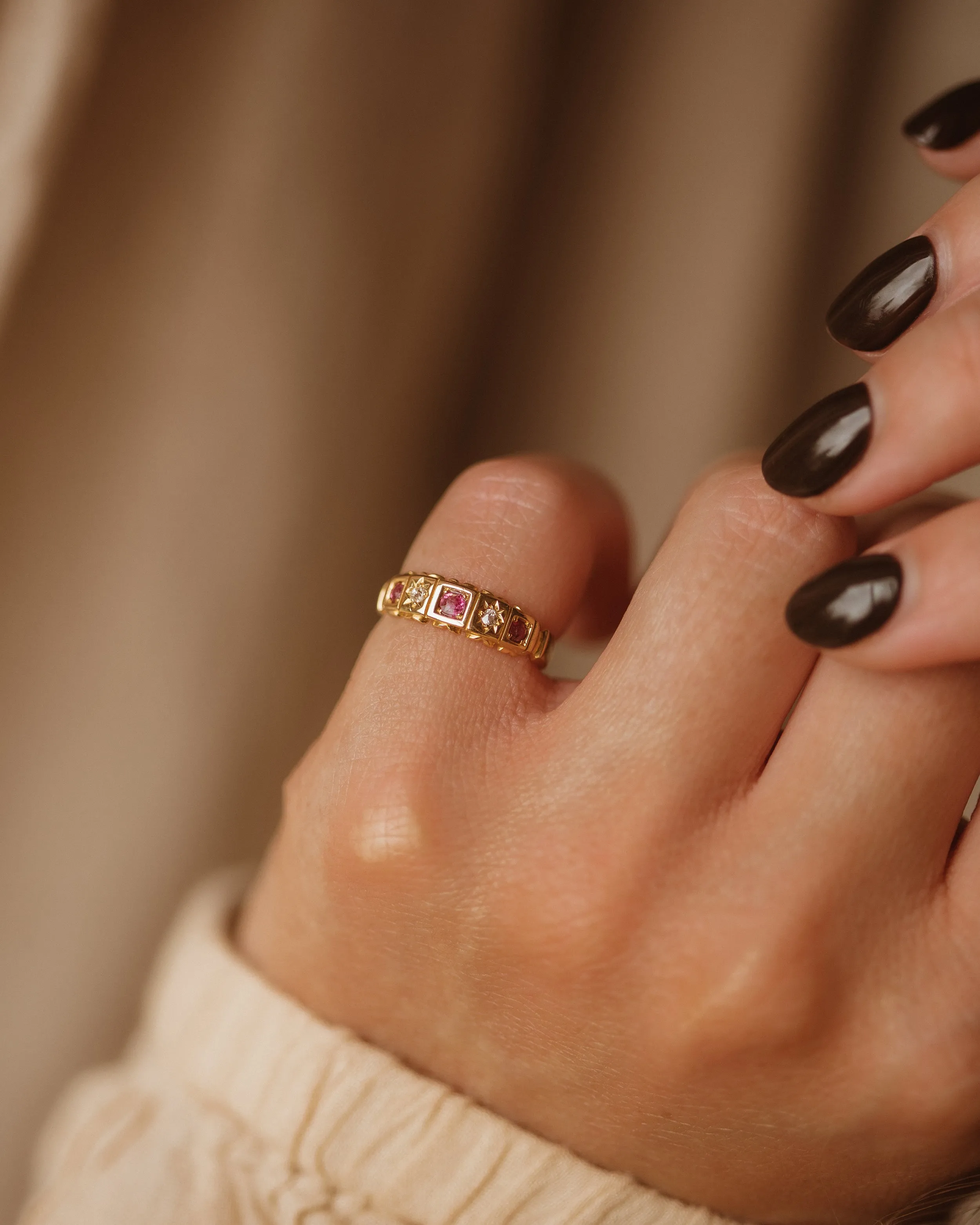 Genevieve Antique 18ct Gold Ruby & Diamond Ring sold by Rock n Rose