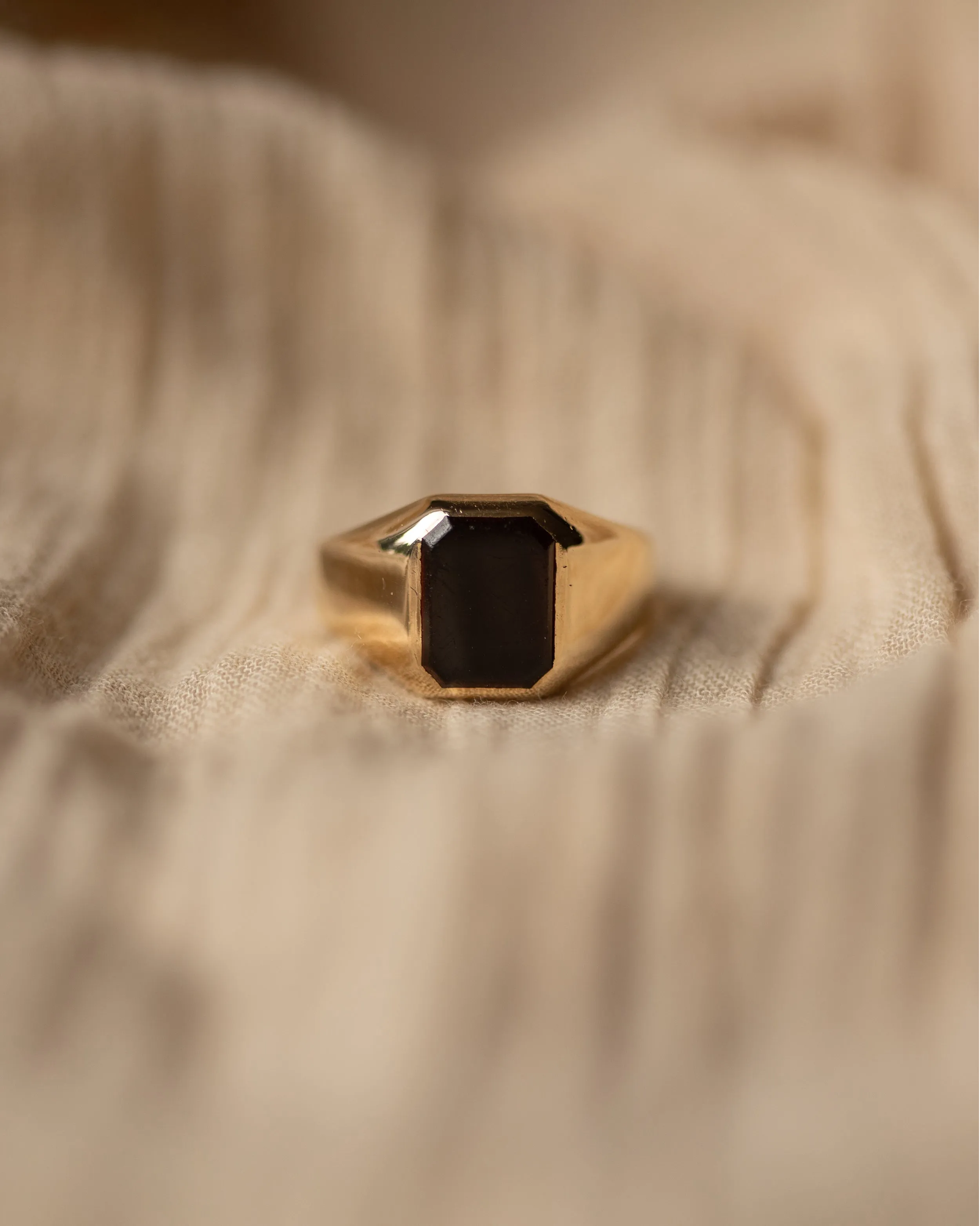 Ellis 1965 Vintage 9ct Gold Black Onyx Signet Ring sold by Rock n Rose