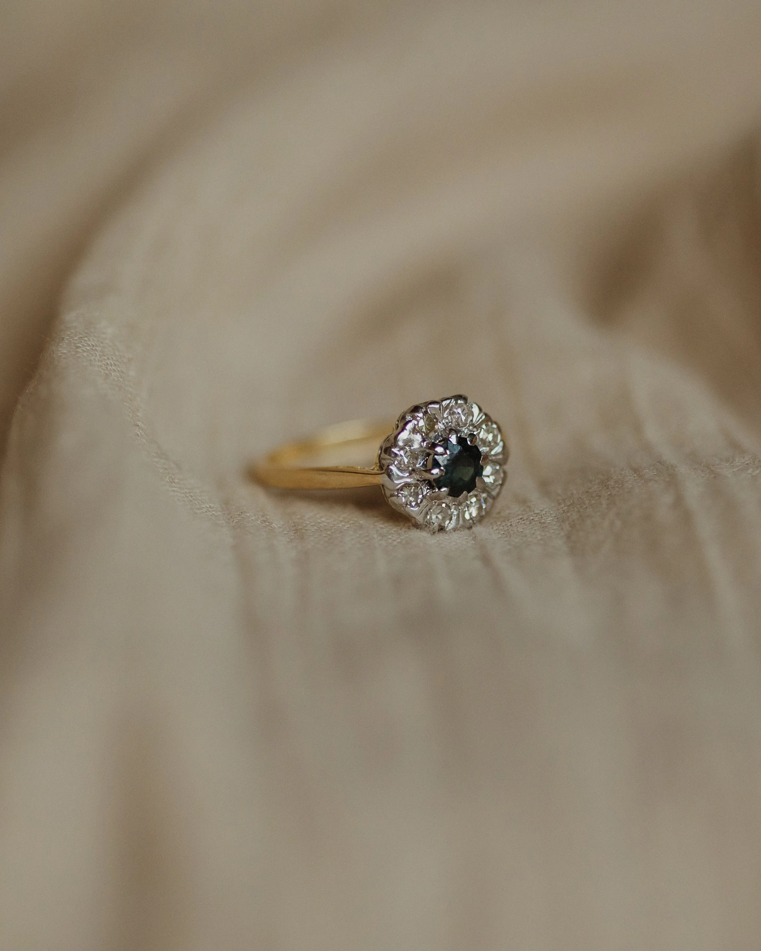 Marie 1967 Vintage 18ct Gold Sapphire & Diamond Cluster Ring sold by Rock n Rose product image thumbnail 4