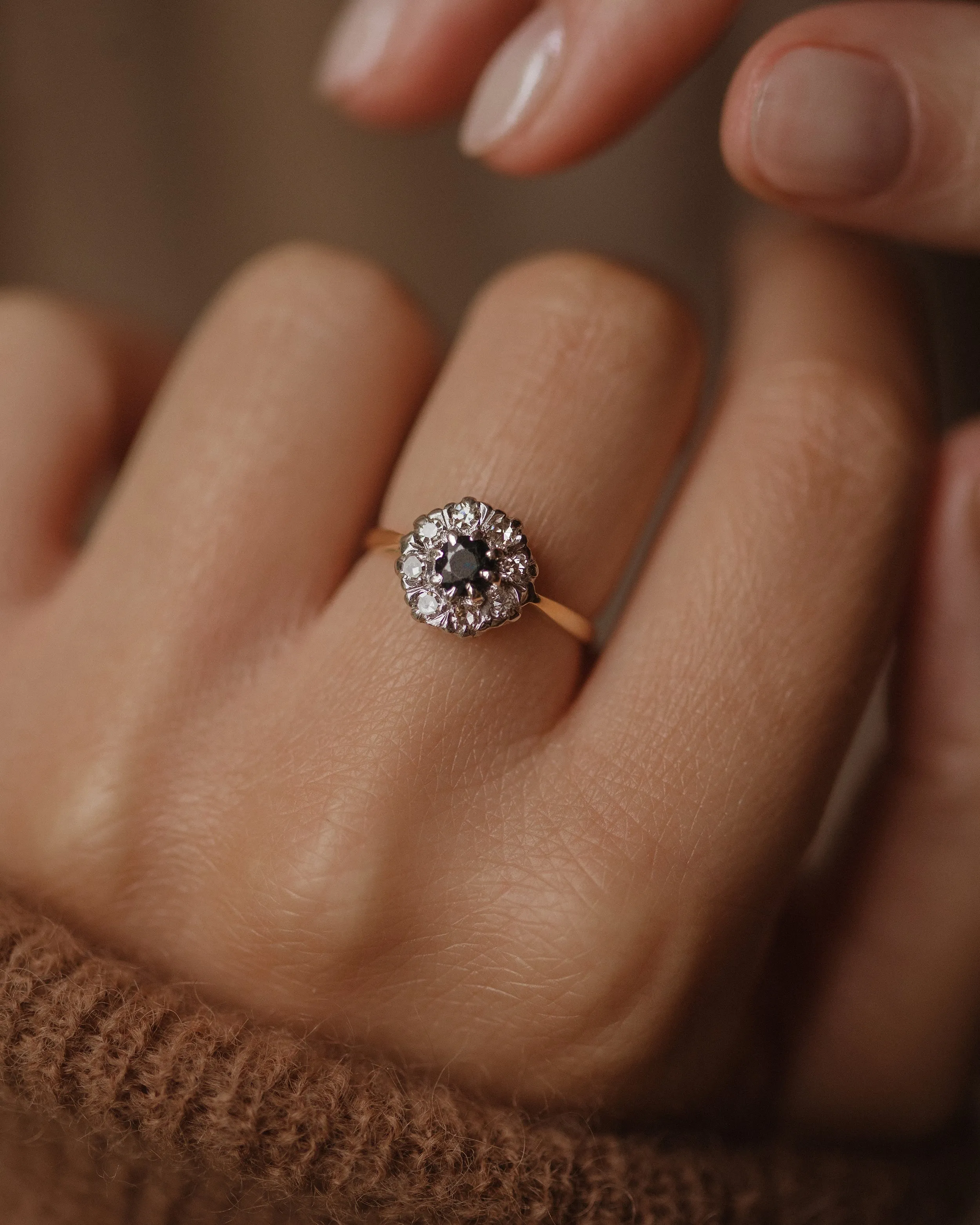 Marie 1967 Vintage 18ct Gold Sapphire & Diamond Cluster Ring sold by Rock n Rose