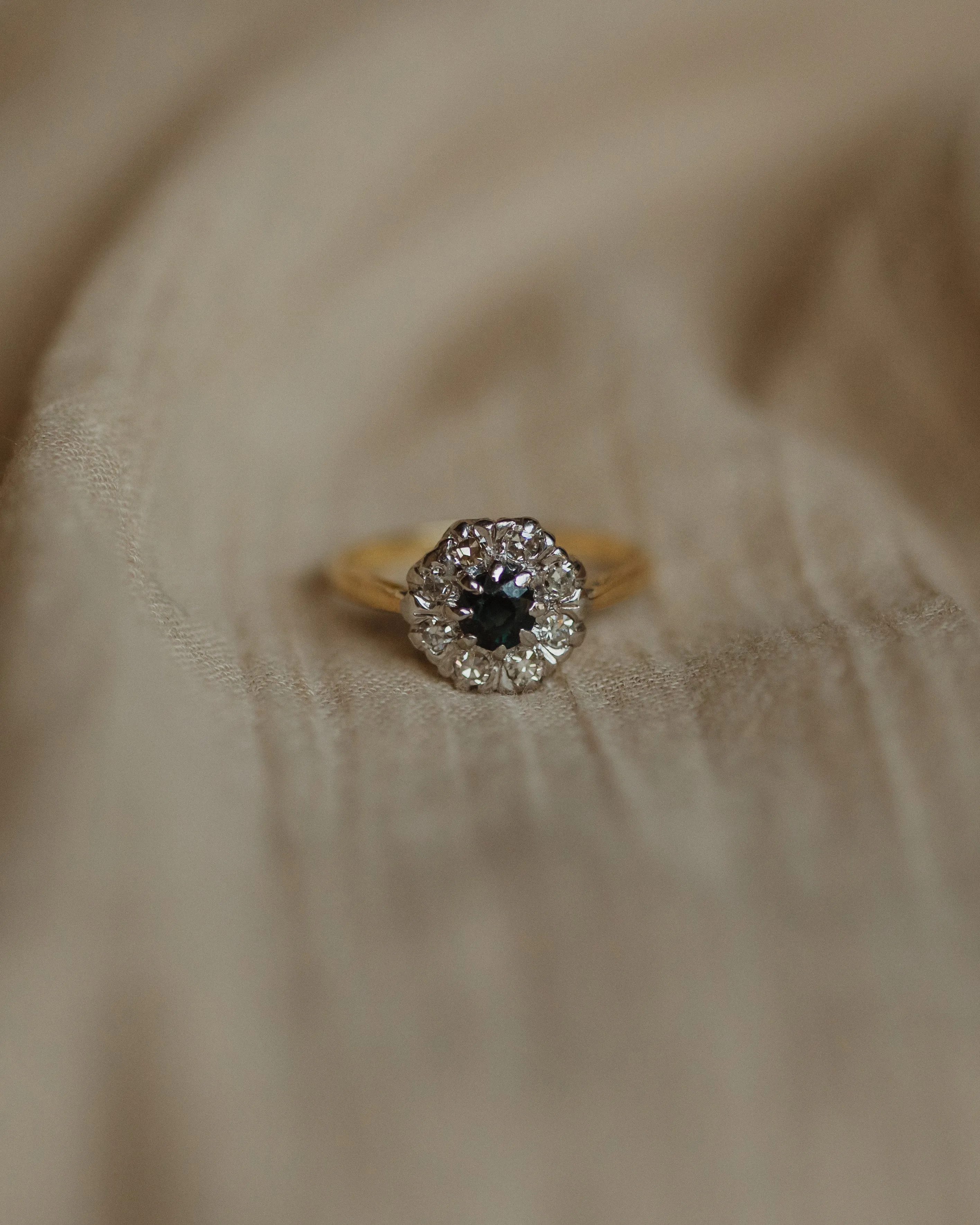 Marie 1967 Vintage 18ct Gold Sapphire & Diamond Cluster Ring sold by Rock n Rose product image thumbnail 3