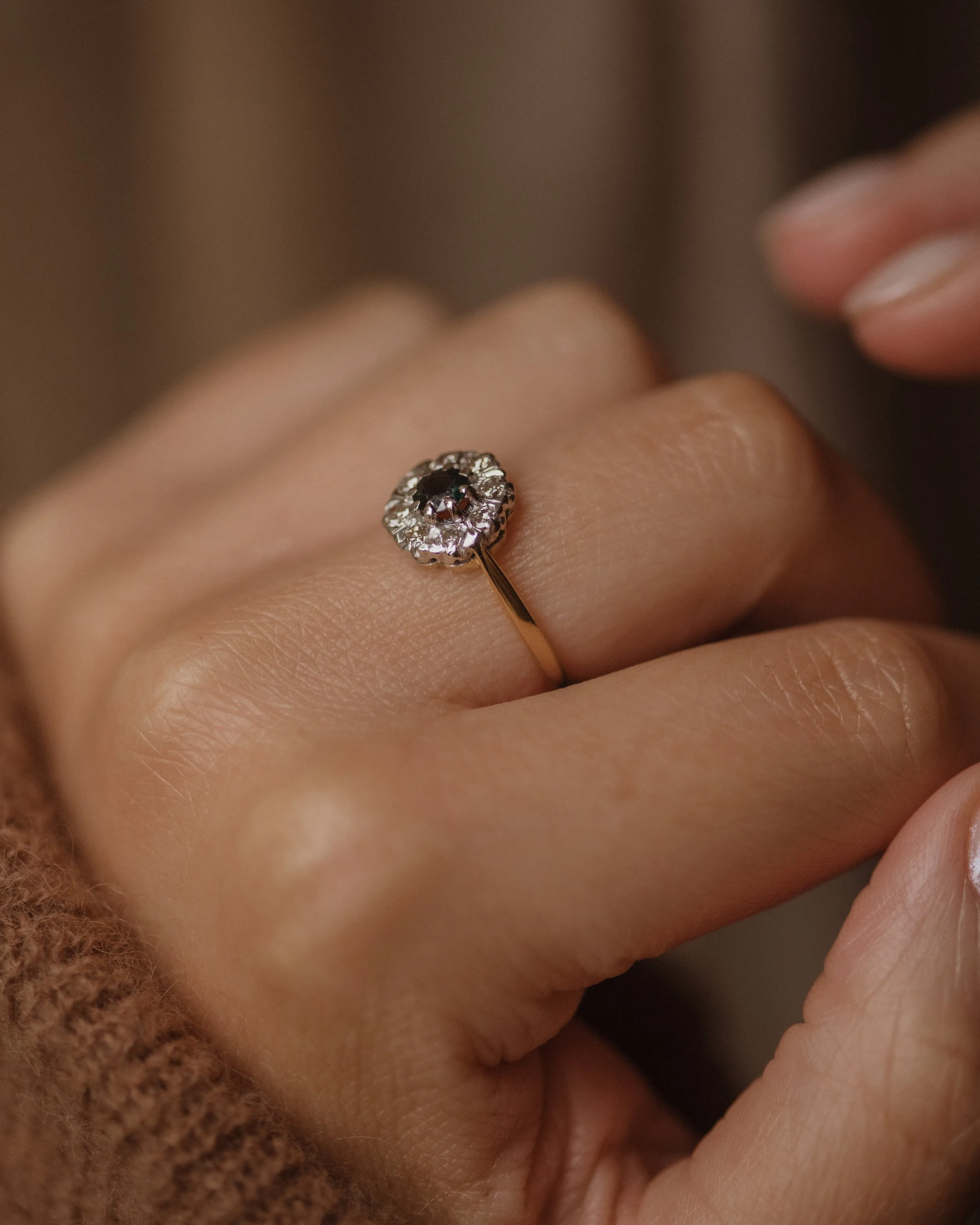 Marie 1967 Vintage 18ct Gold Sapphire & Diamond Cluster Ring sold by Rock n Rose product image thumbnail 2