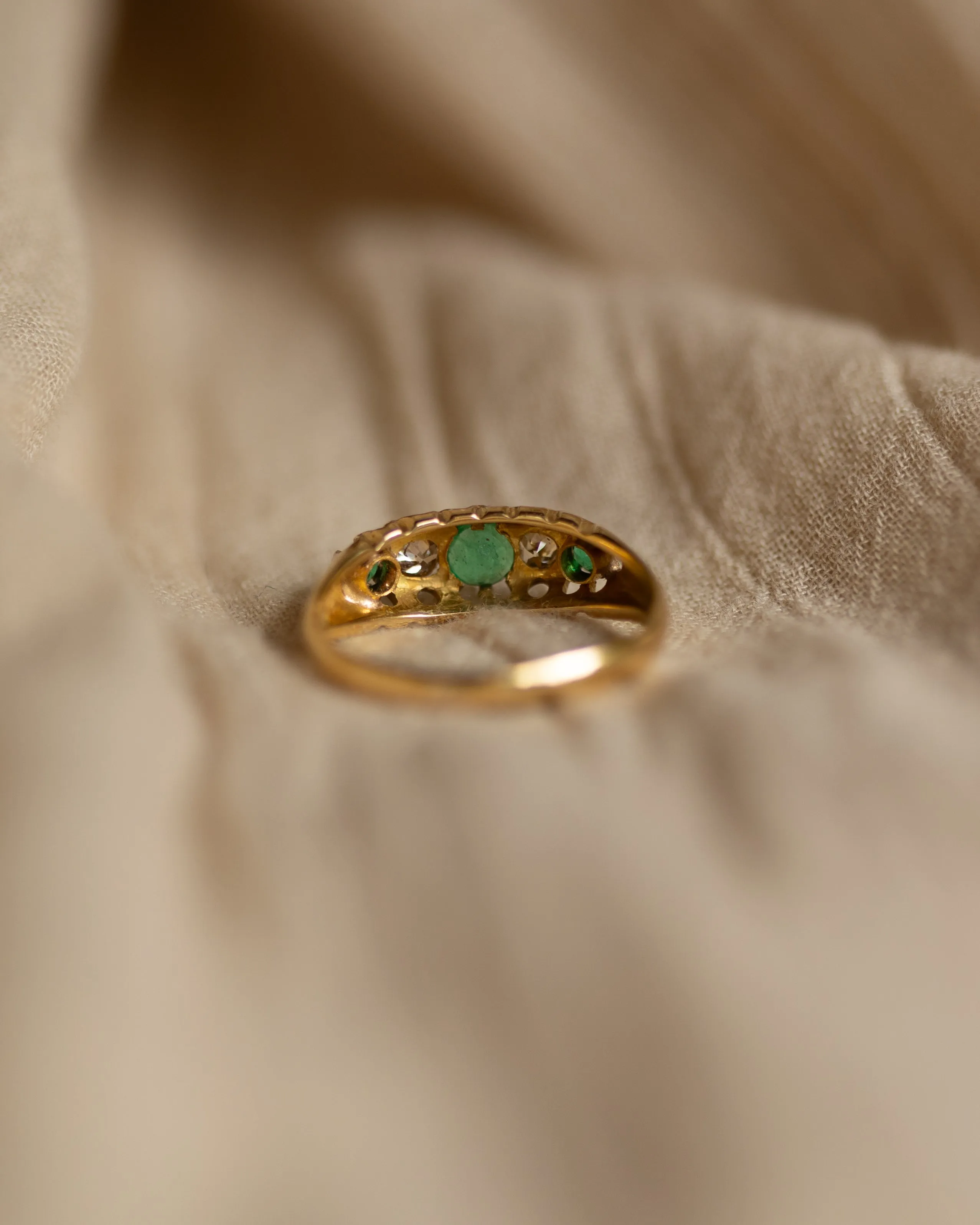 Irie 1922 Antique 18ct Gold Emerald & Diamond Five Stone Ring sold by Rock n Rose product image thumbnail 5