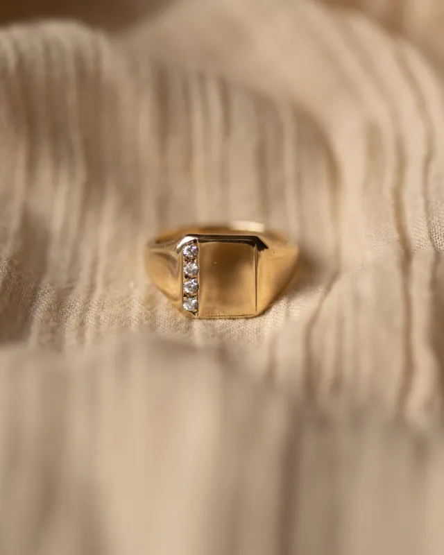 Agnes 1960 Vintage 9ct Gold Diamond Signet Ring sold by Rock n Rose