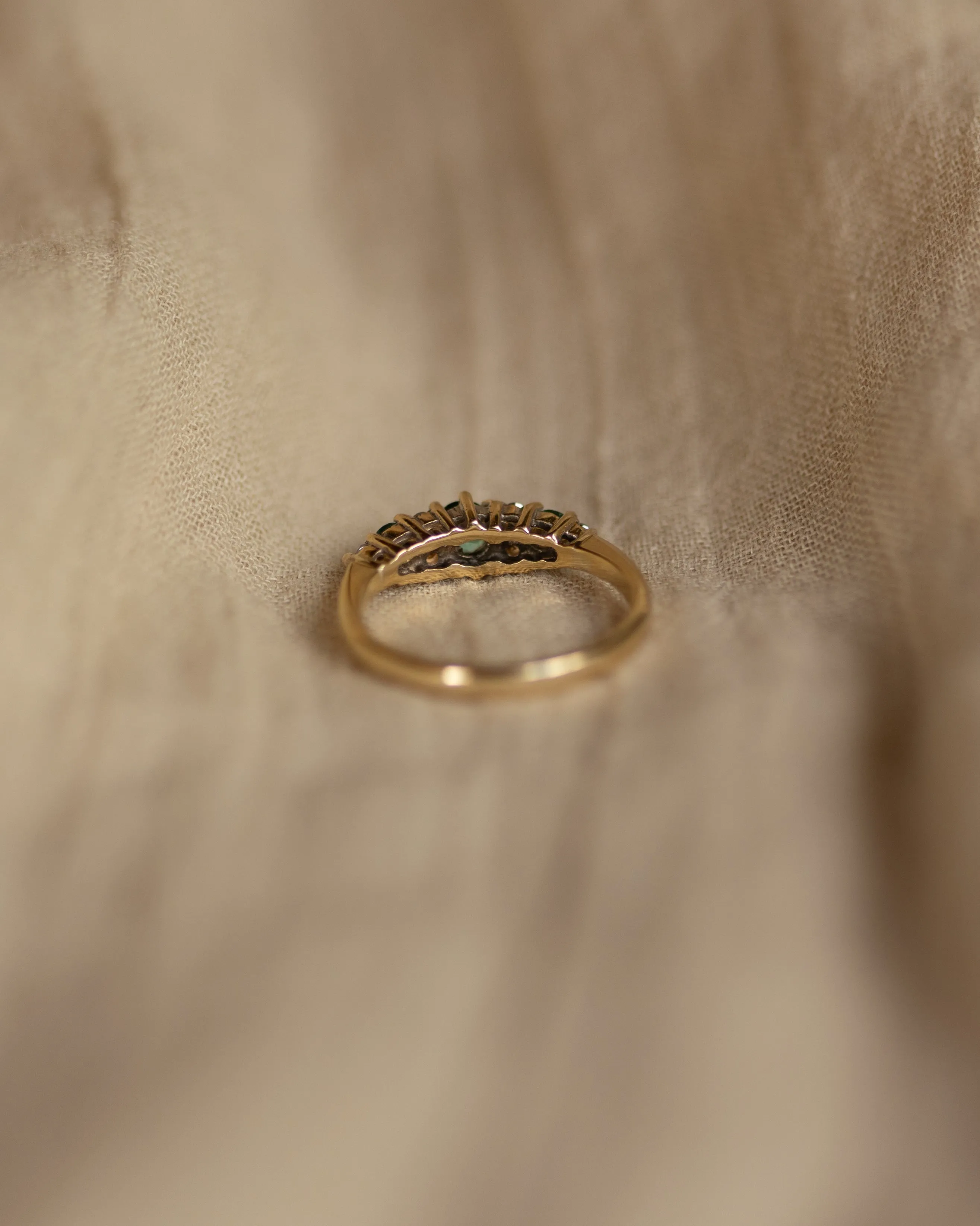 Effie Vintage 9ct Gold Emerald & Diamond Seven Stone Ring sold by Rock n Rose product image thumbnail 5