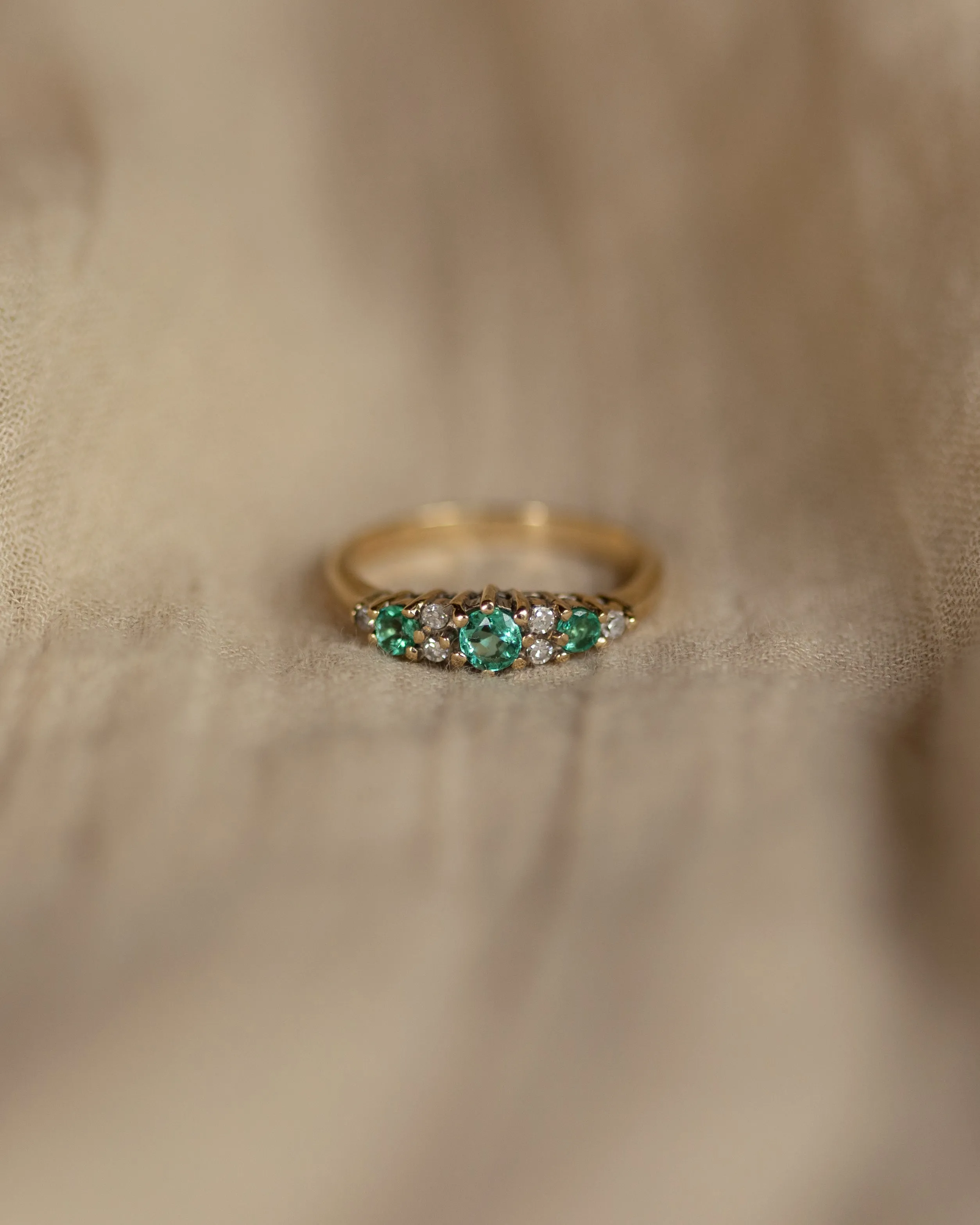 Effie Vintage 9ct Gold Emerald & Diamond Seven Stone Ring sold by Rock n Rose product image thumbnail 3