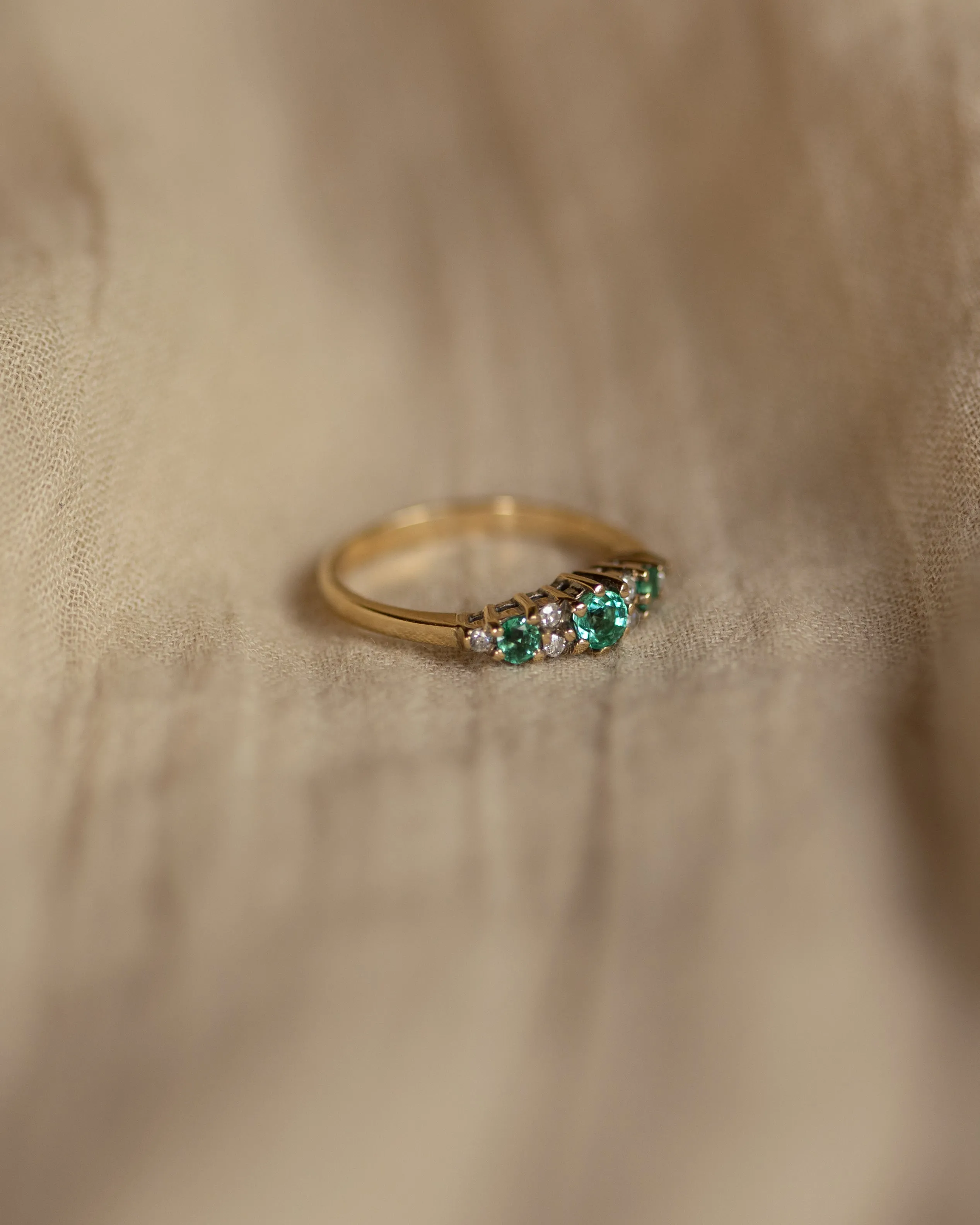 Effie Vintage 9ct Gold Emerald & Diamond Seven Stone Ring sold by Rock n Rose product image thumbnail 4