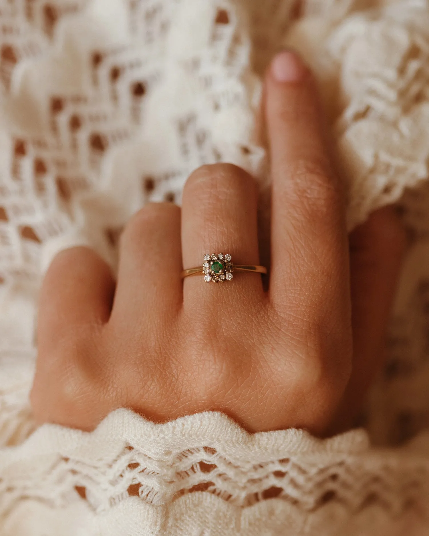 Iris 9ct Gold Emerald & Diamond Ring sold by Rock n Rose