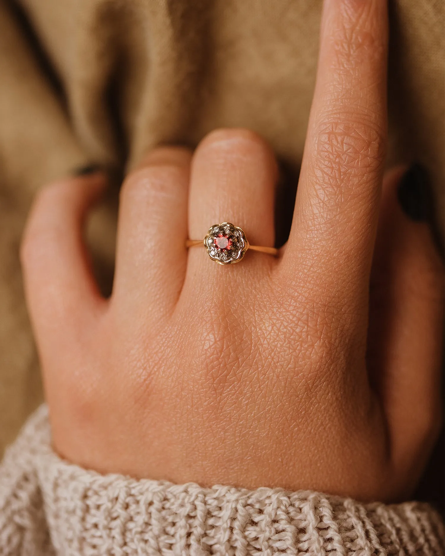 Nancy Vintage 18ct Gold Garnet & Diamond Ring sold by Rock n Rose product image thumbnail 2