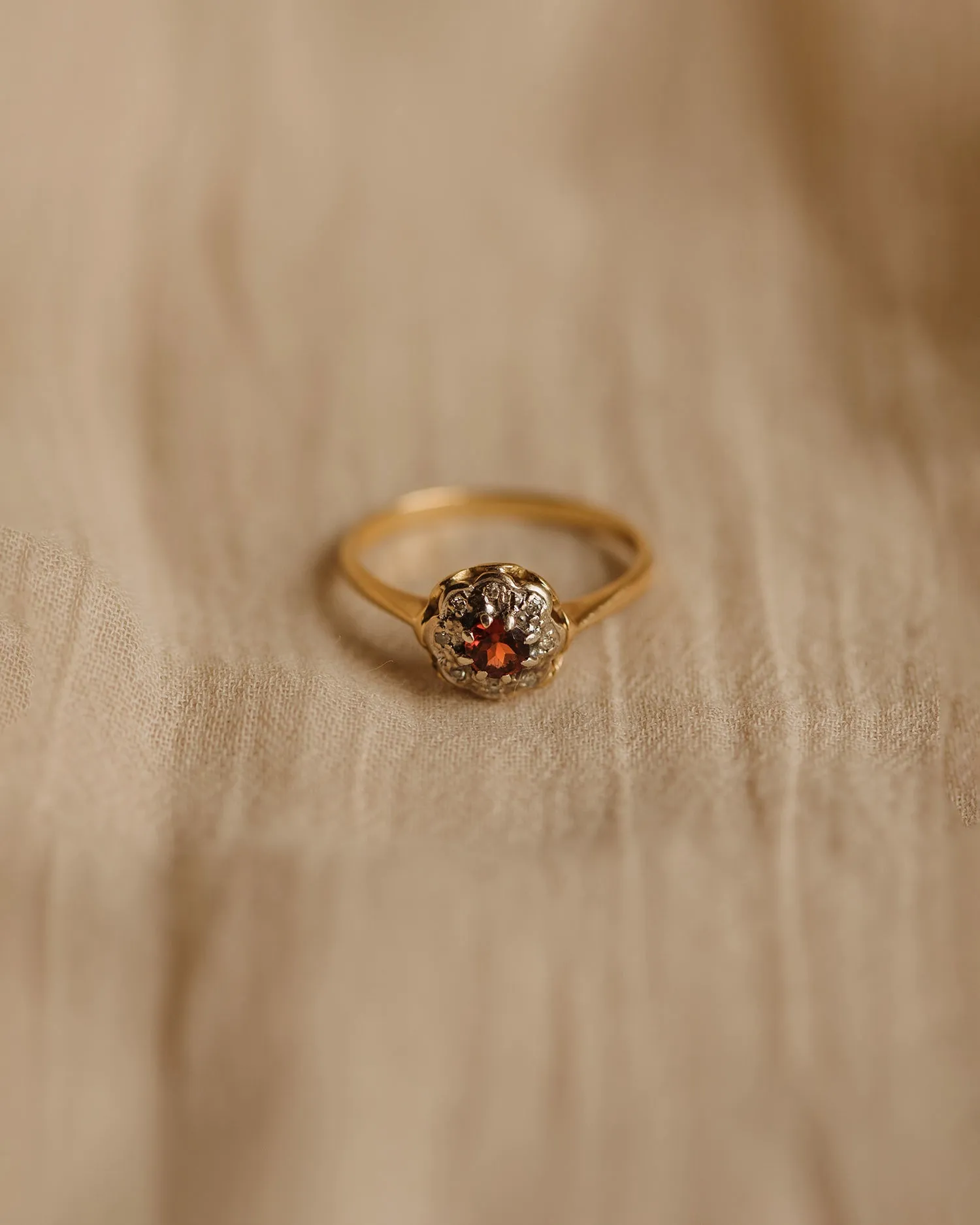 Nancy Vintage 18ct Gold Garnet & Diamond Ring sold by Rock n Rose