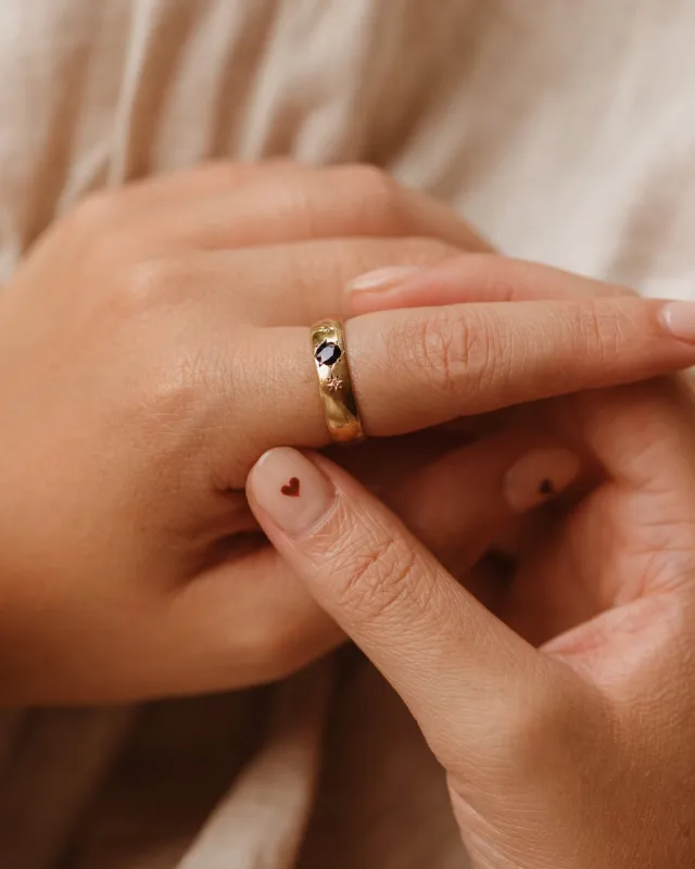 Clementine 9ct Gold Sapphire & Diamond Gypsy Ring sold by Rock n Rose