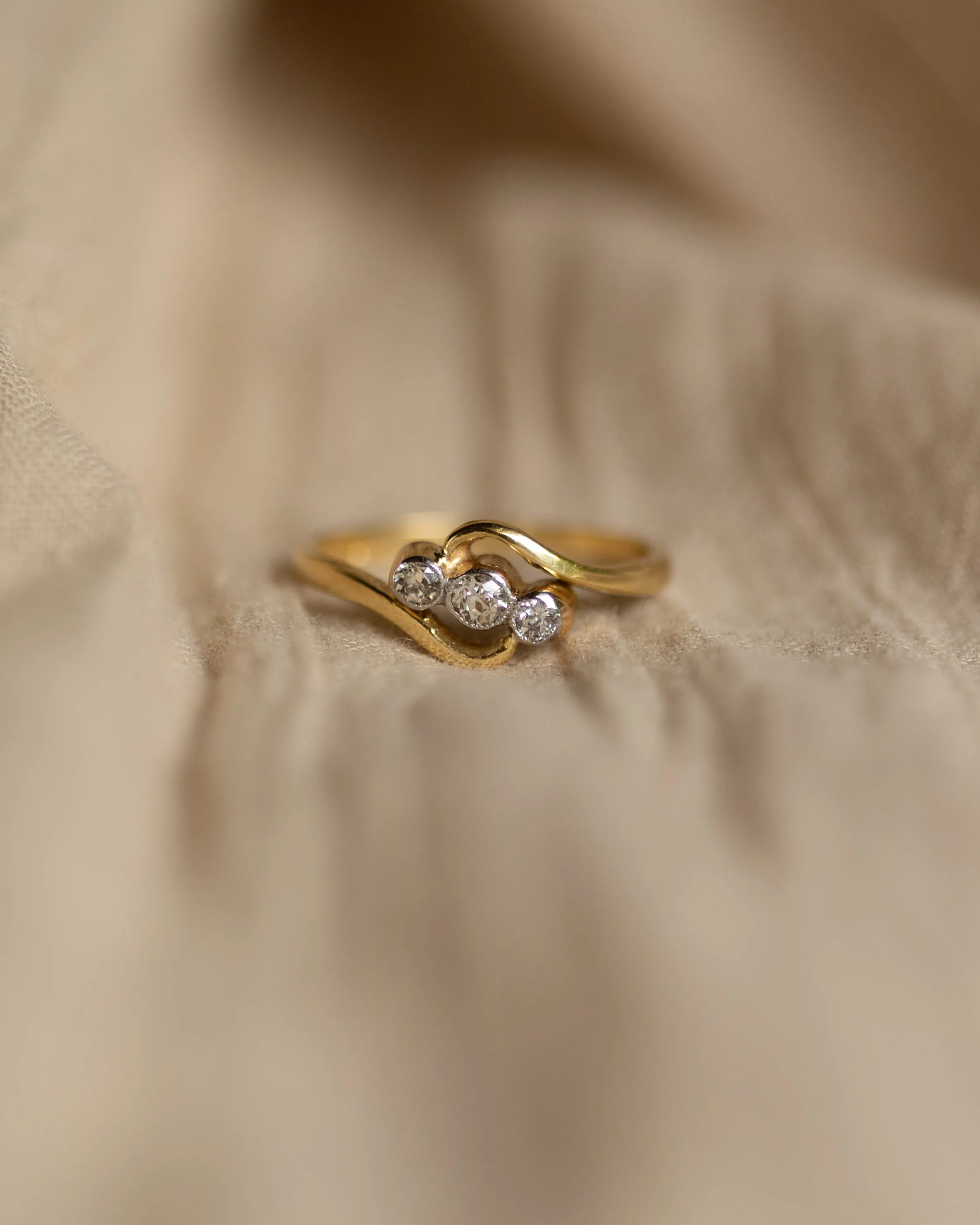 Peony 1979 Vintage 18ct Gold Diamond Crossover Trilogy Ring sold by Rock n Rose product image thumbnail 3