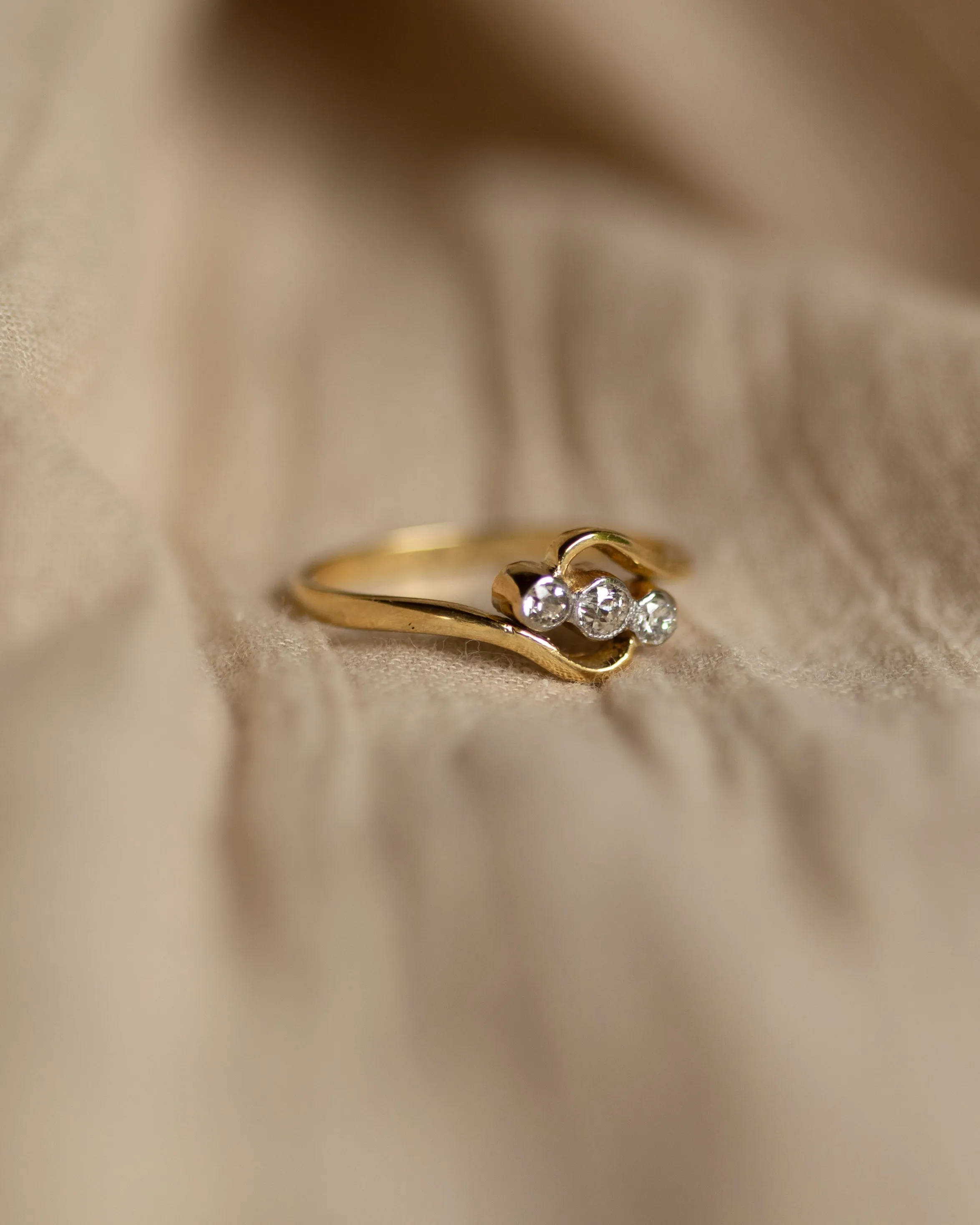 Peony 1979 Vintage 18ct Gold Diamond Crossover Trilogy Ring sold by Rock n Rose product image thumbnail 4