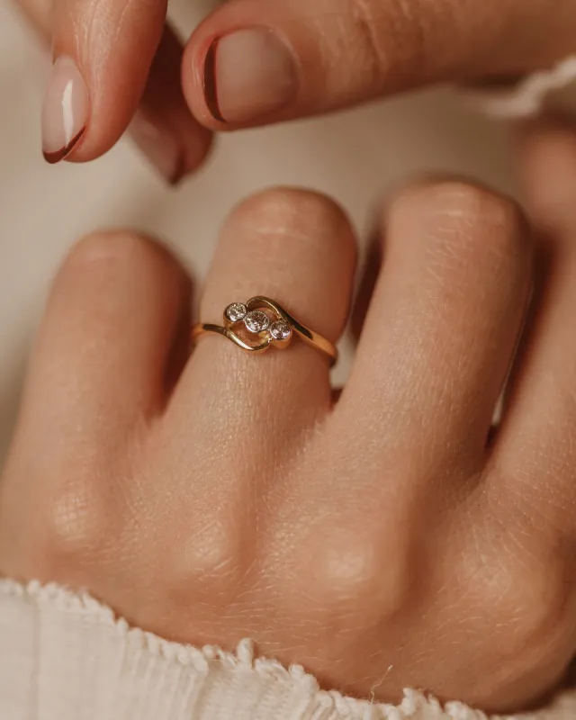 Peony 1979 Vintage 18ct Gold Diamond Crossover Trilogy Ring sold by Rock n Rose