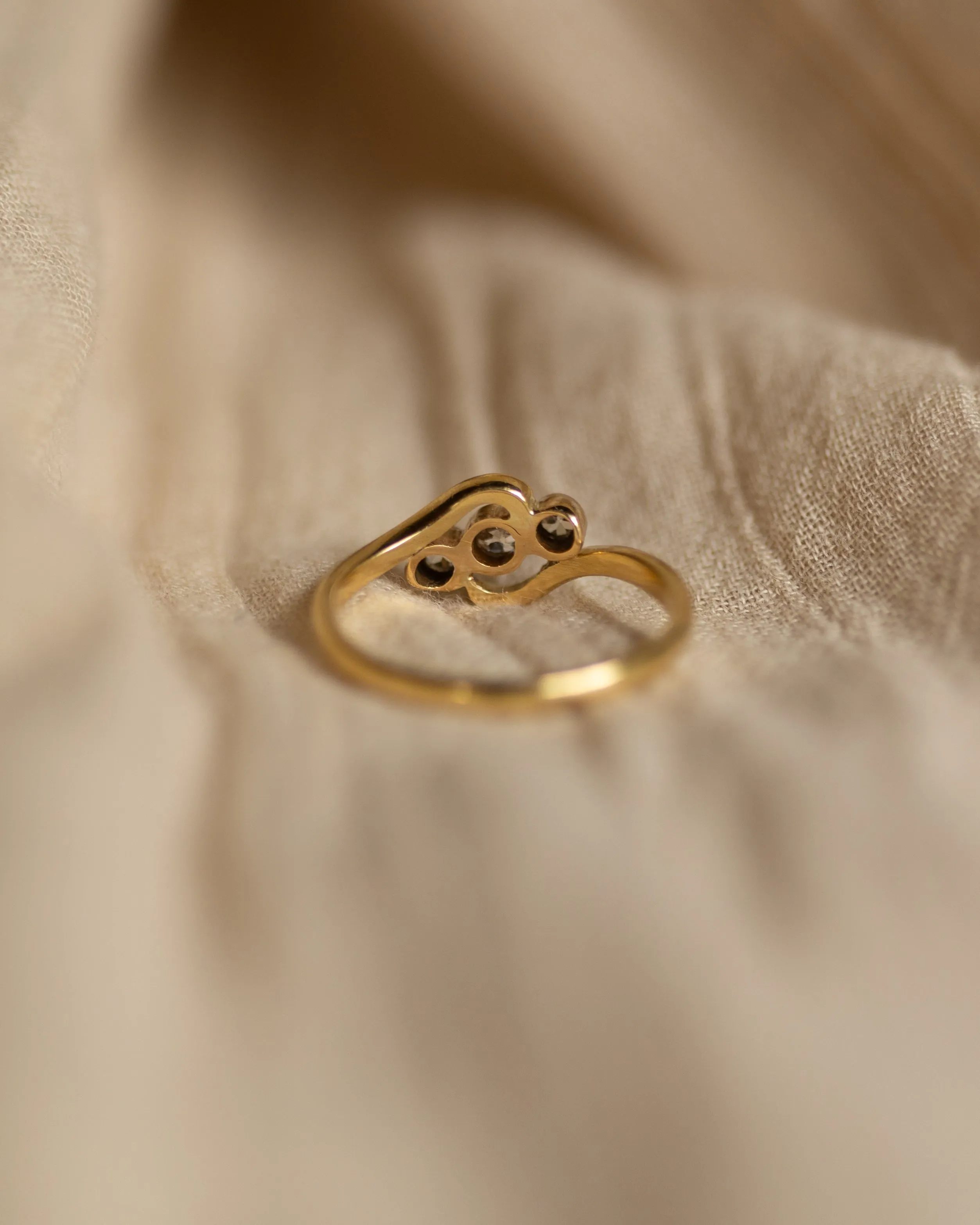 Peony 1979 Vintage 18ct Gold Diamond Crossover Trilogy Ring sold by Rock n Rose product image thumbnail 5