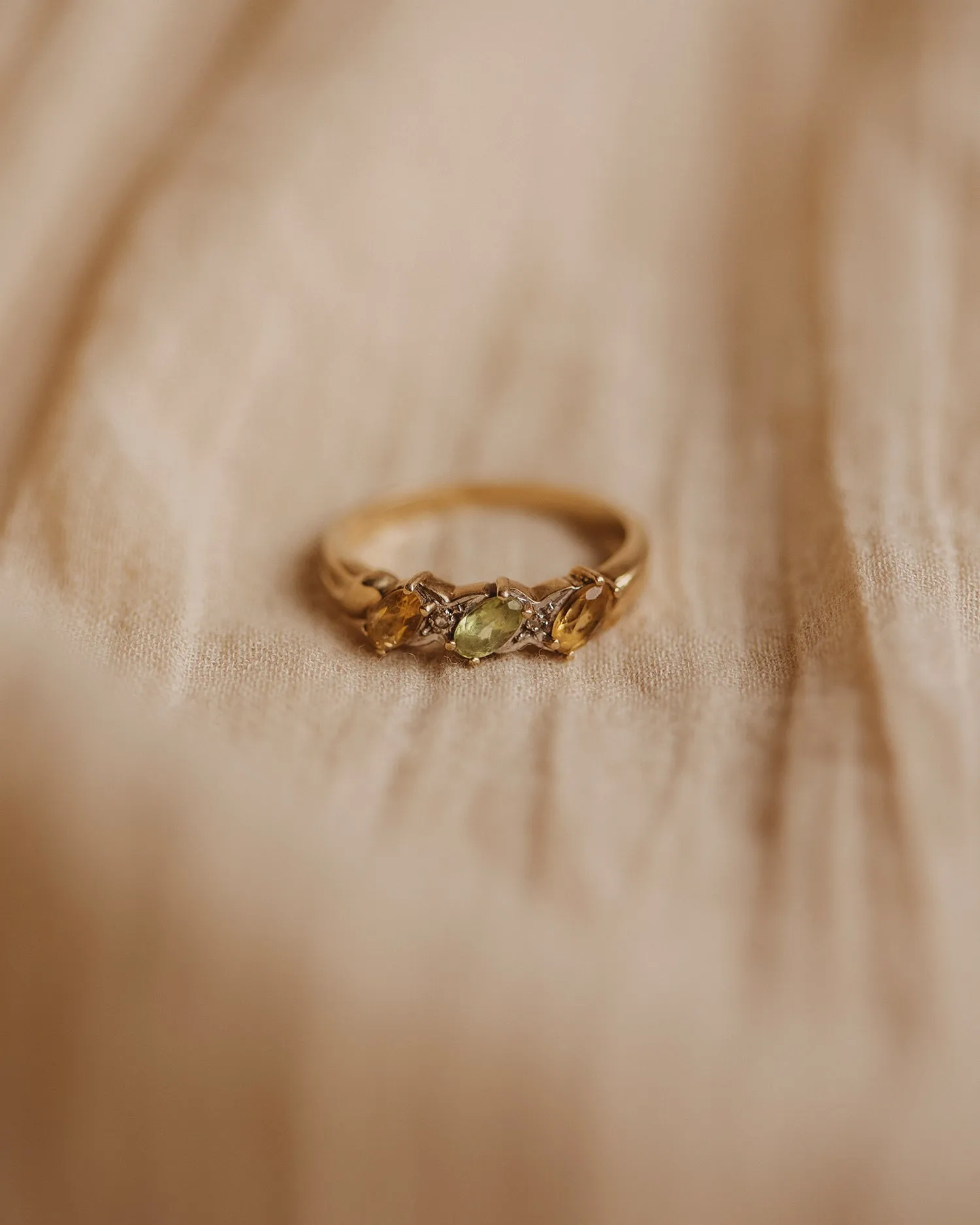 Frederica 9ct Gold Vintage Peridot, Citrine & Diamond Ring sold by Rock n Rose