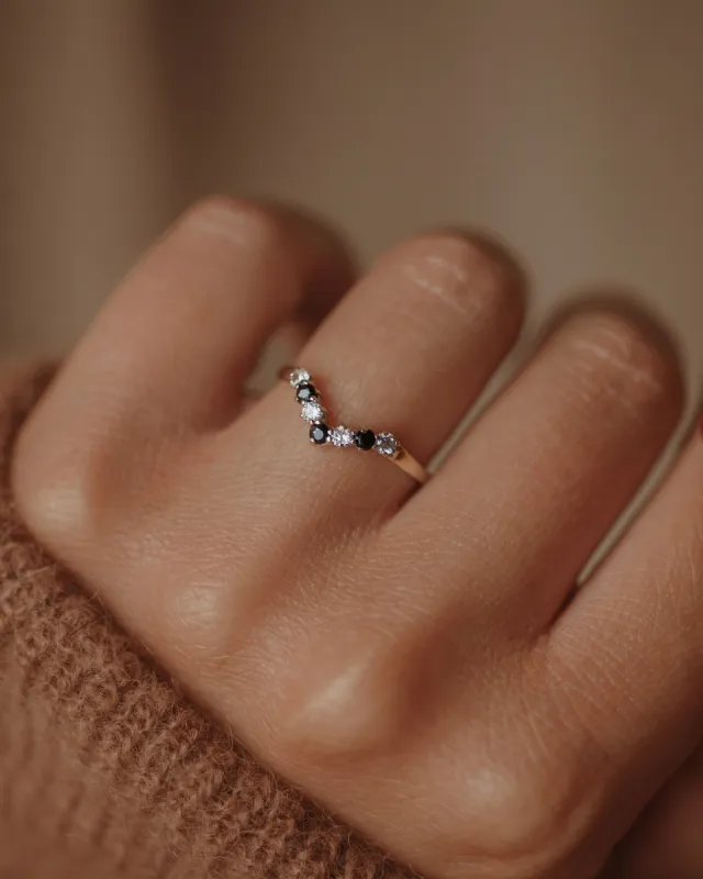 Mavis Vintage 9ct Gold Sapphire & CZ Wishbone Ring sold by Rock n Rose