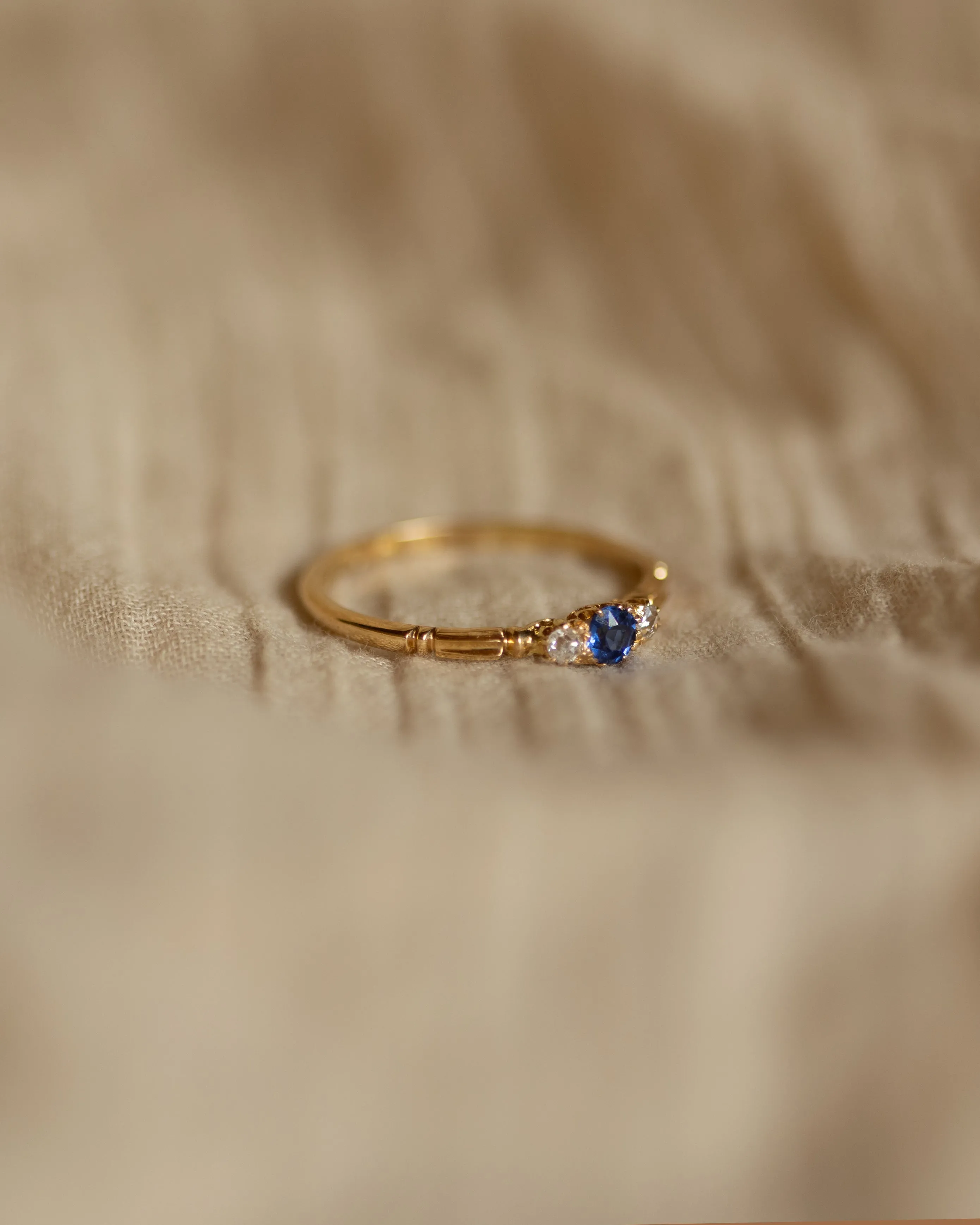 Ernestine 1895 Antique 18ct Gold Sapphire & Diamond Trilogy Ring sold by Rock n Rose product image thumbnail 4