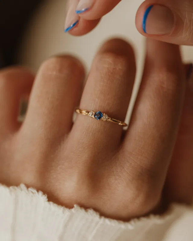 Ernestine 1895 Antique 18ct Gold Sapphire & Diamond Trilogy Ring sold by Rock n Rose