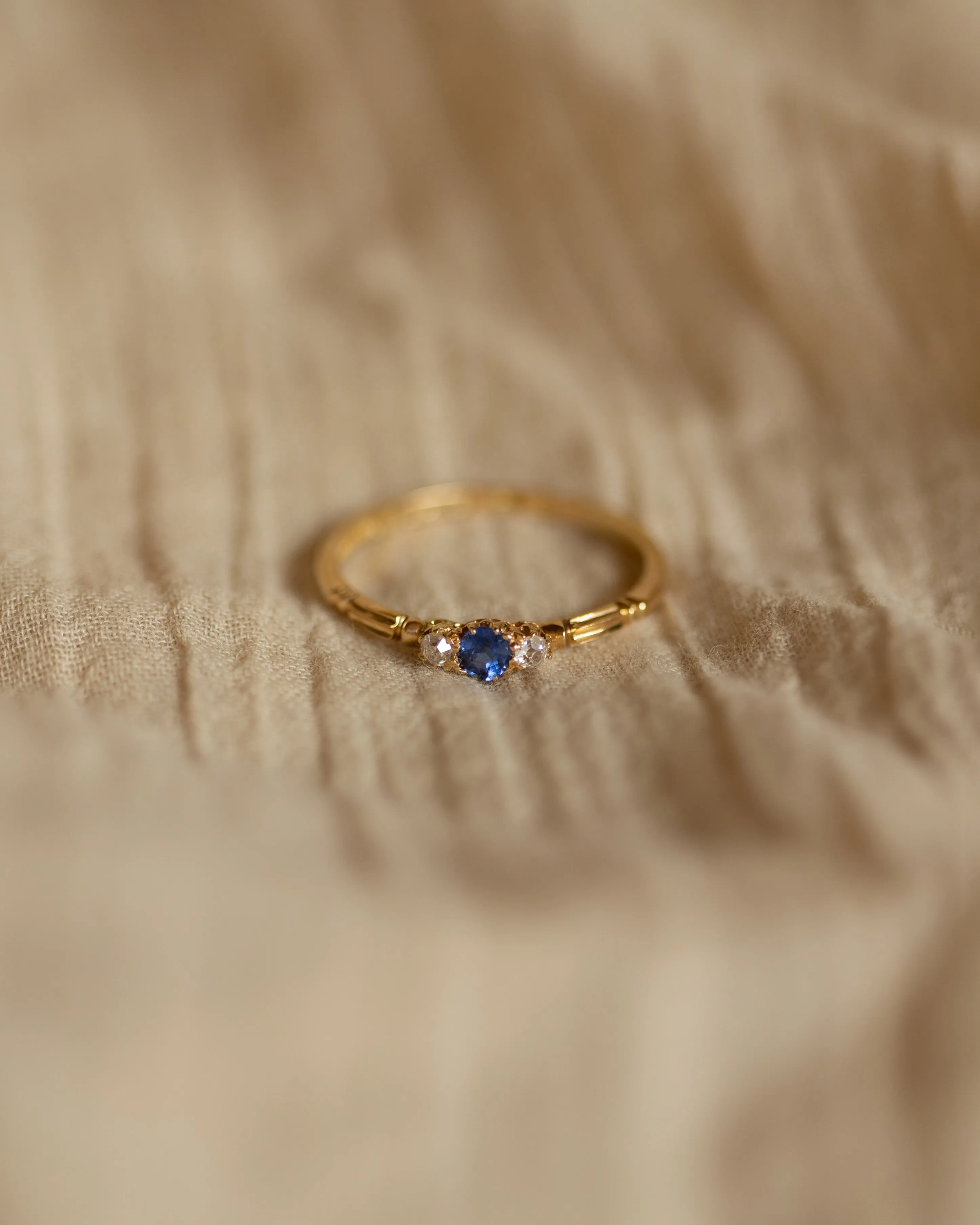 Ernestine 1895 Antique 18ct Gold Sapphire & Diamond Trilogy Ring sold by Rock n Rose product image thumbnail 3