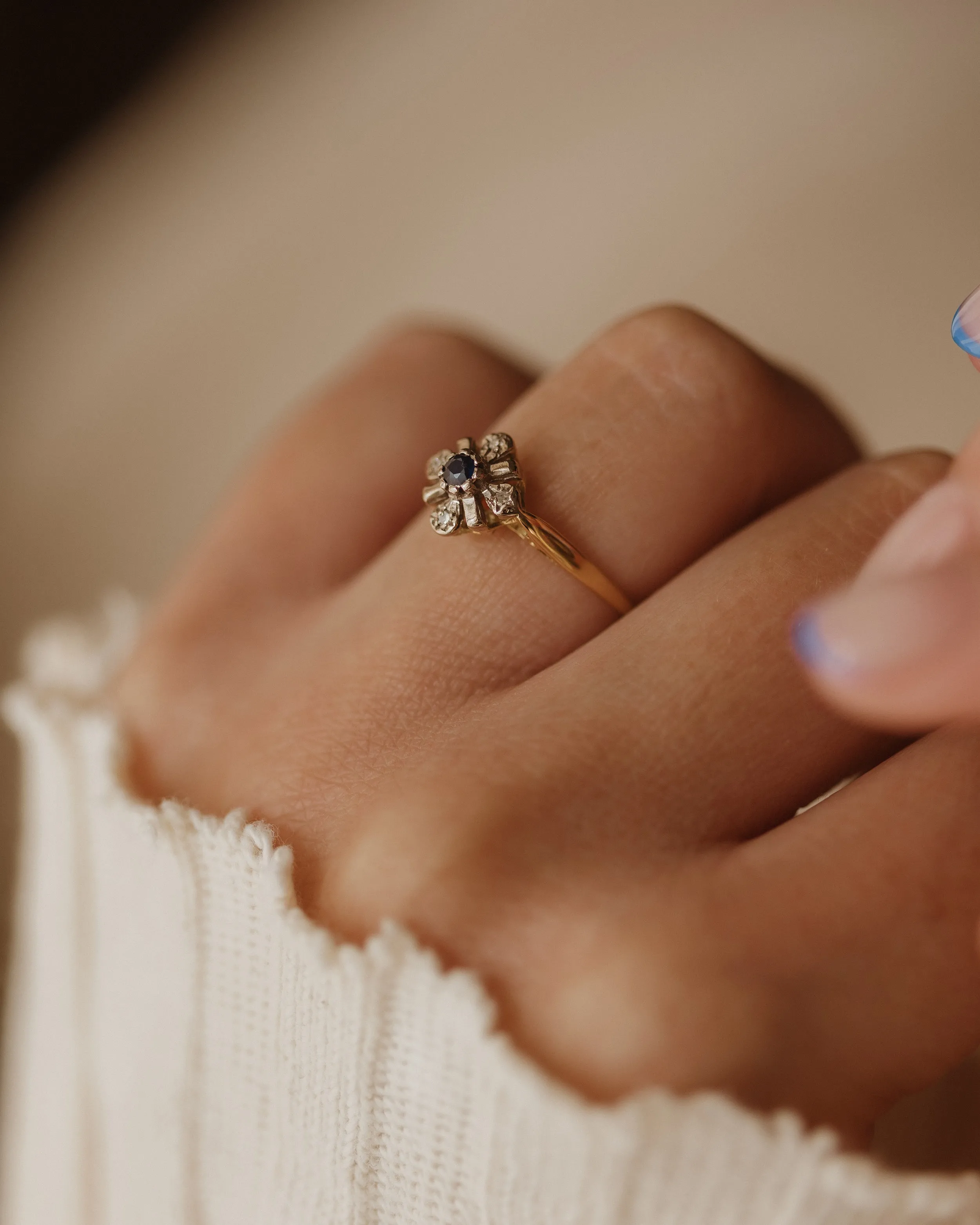 Bernadine Vintage 18ct Gold Sapphire & Diamond Cluster Ring sold by Rock n Rose product image thumbnail 3