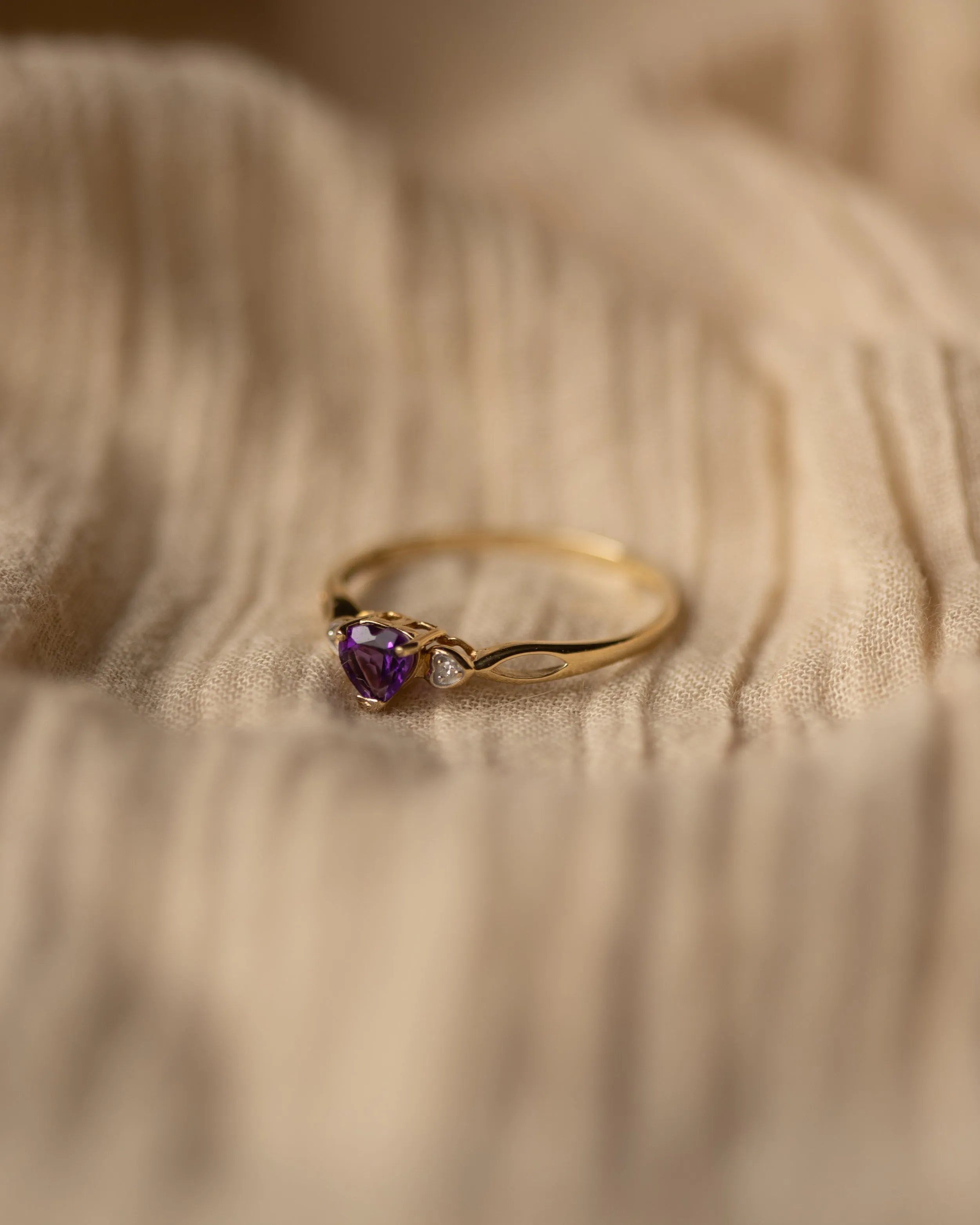 Minnie Vintage 9ct Gold Heart-Shaped Amethyst & Diamond Ring sold by Rock n Rose product image thumbnail 3